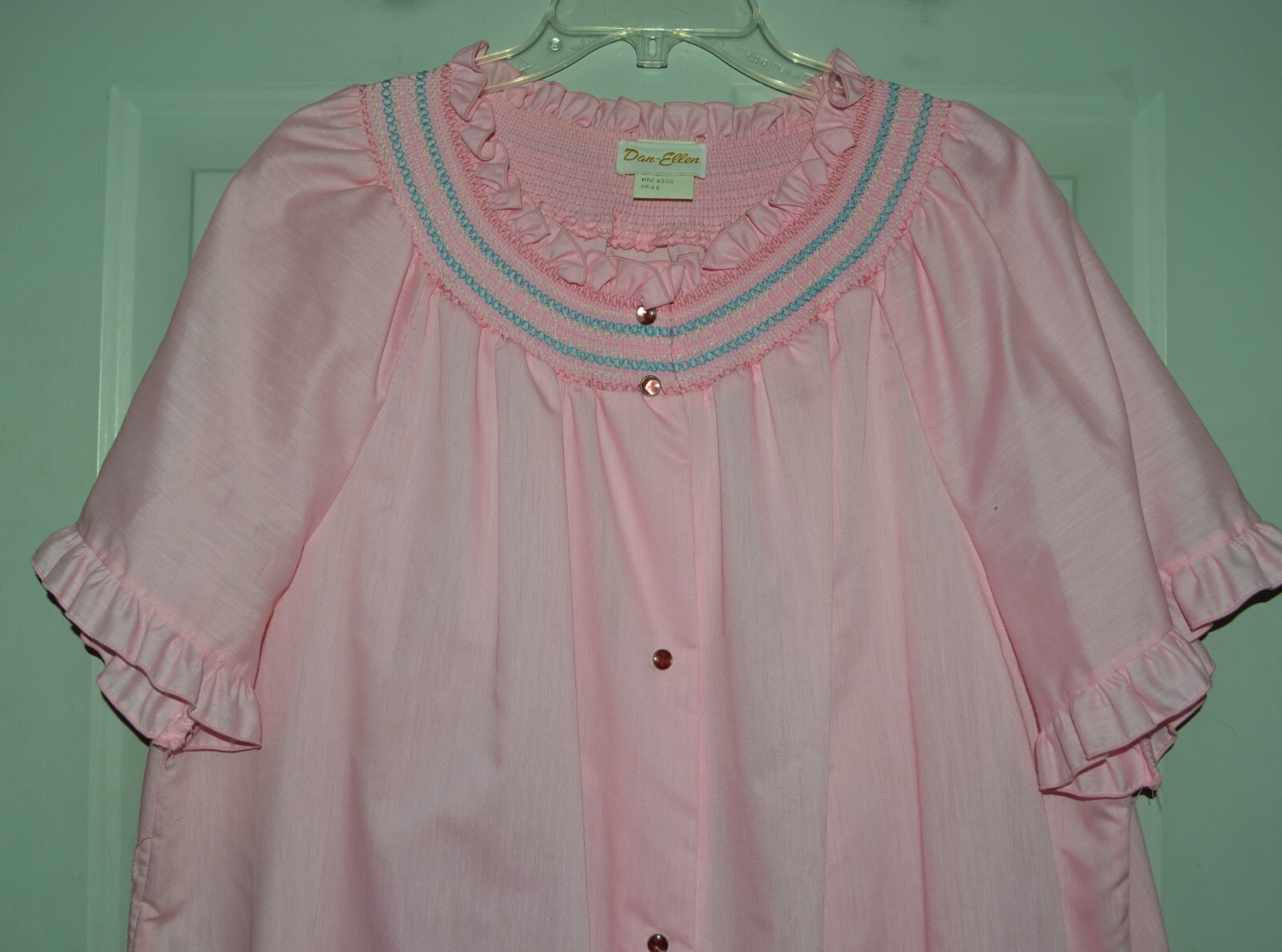 VINTAGE HOUSECOAT DAN ELLEN ROBE SZ 44 XL 1X SNAP FRONT PINK 1980’s NWOT