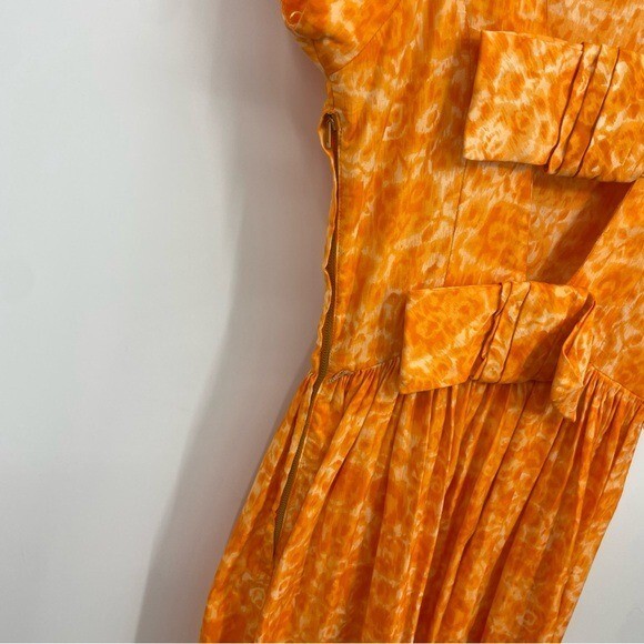 Vintage 50’s Murray Millman swing dress orange midi Sz XS cutout bow back