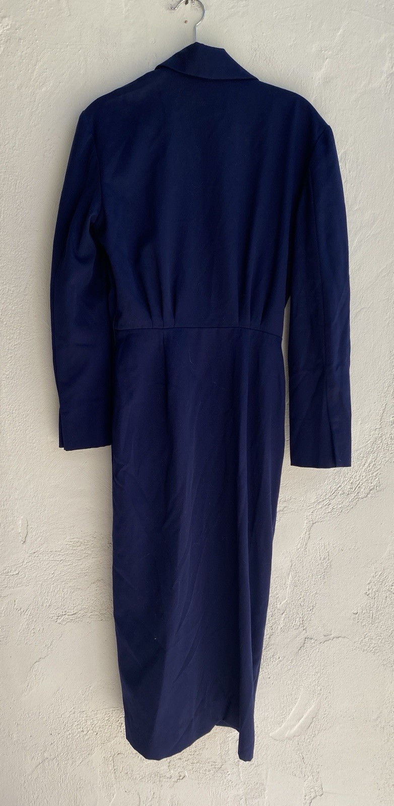 Vintage Ralph Lauren 6 100% Wool Tuxedo Jacket Wrap Dress Blue Midi