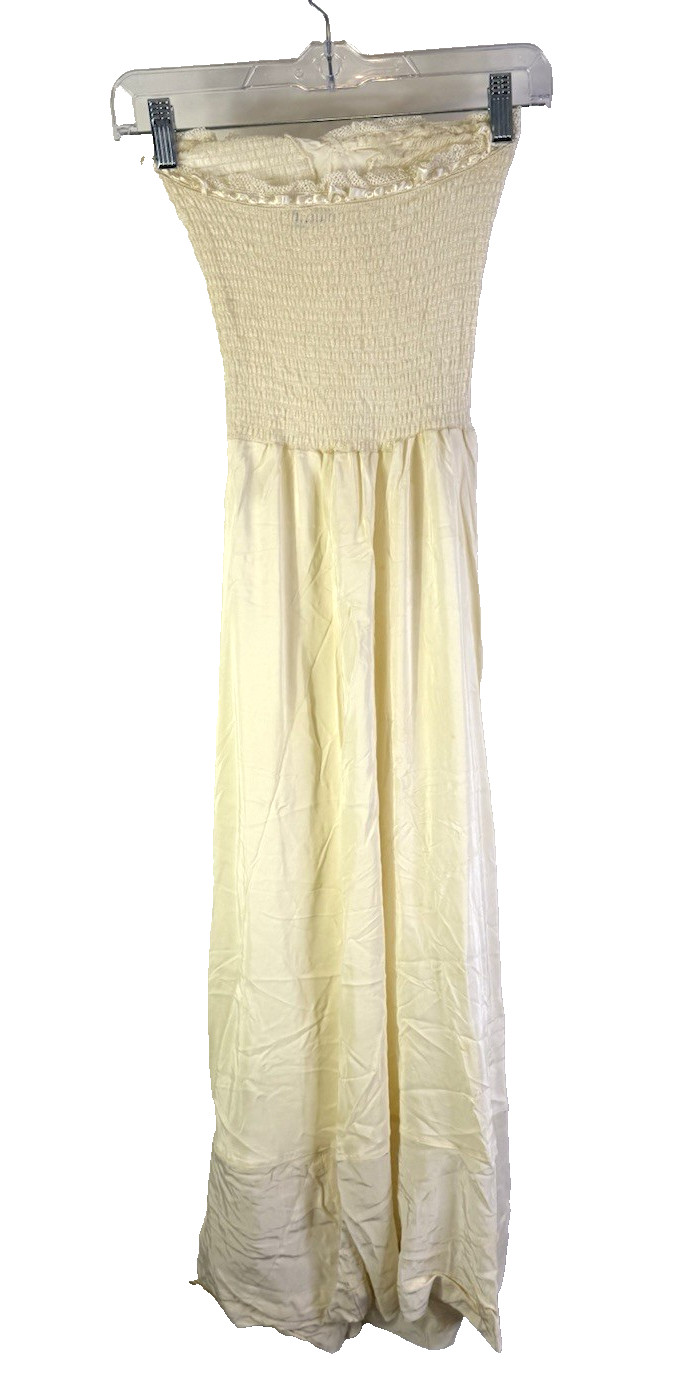 Vintage 70s Coquette Sheer Nylon Smocked Negligee Slip Dress Gown Strapless Smal