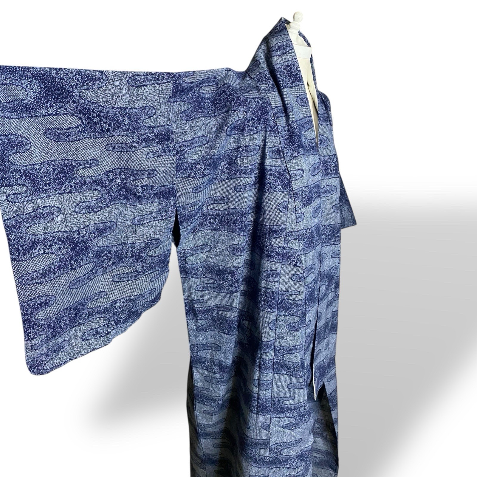 Vintage Kimono Robe Blue Hand Dyed Cotton Full Length 1970s Unisex OSFA Japanese