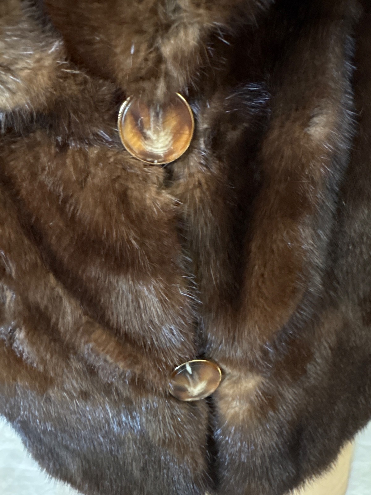 VINTAGE Brown Mink 50’s SHRUG JACKET LADIES SMALL-Shawl Collar-Bracelet Sleeves