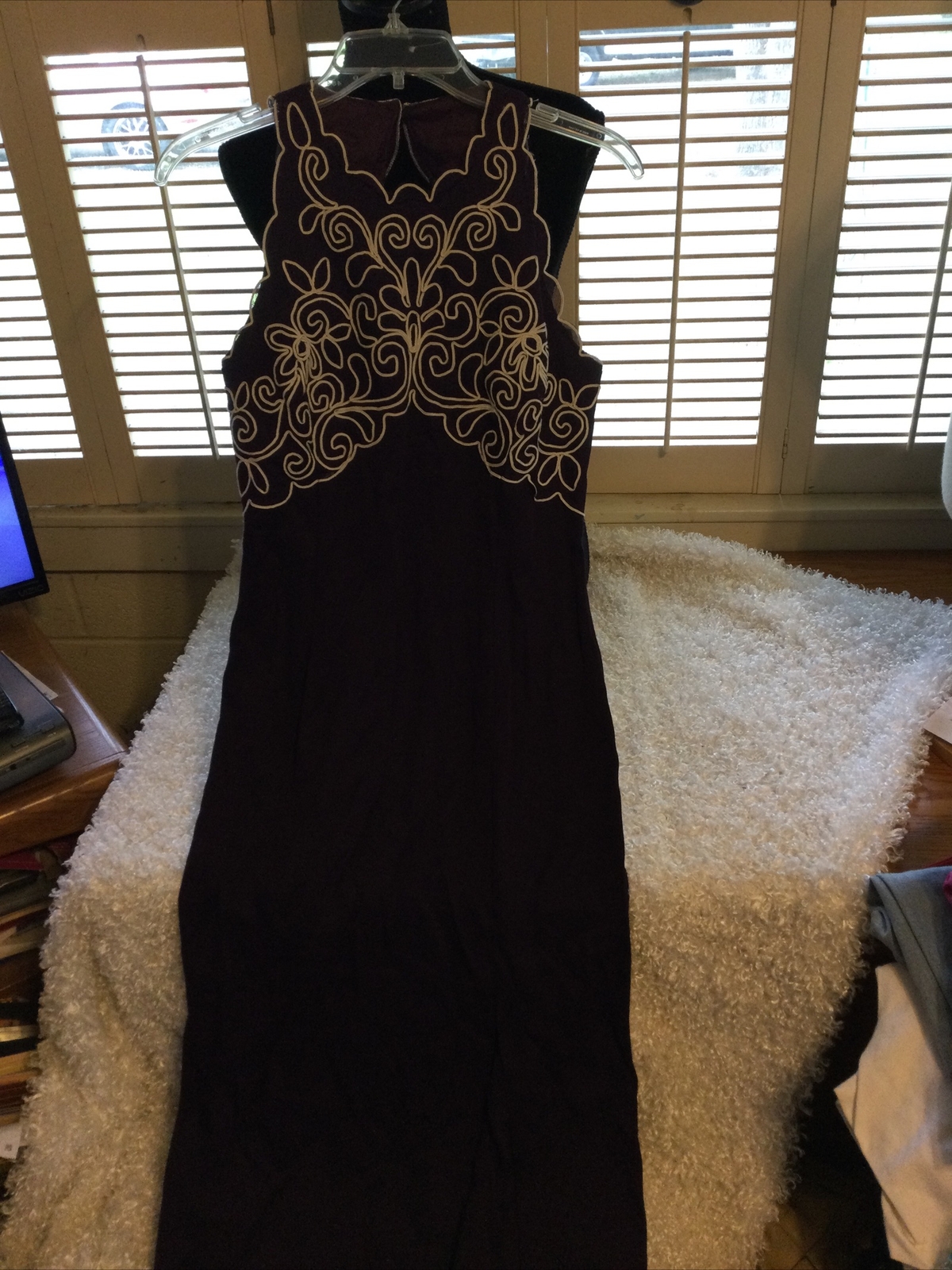 Vintage Scott McClintock Petites Sz.8 Formal Sheath Burgundy w/White Scrollwork
