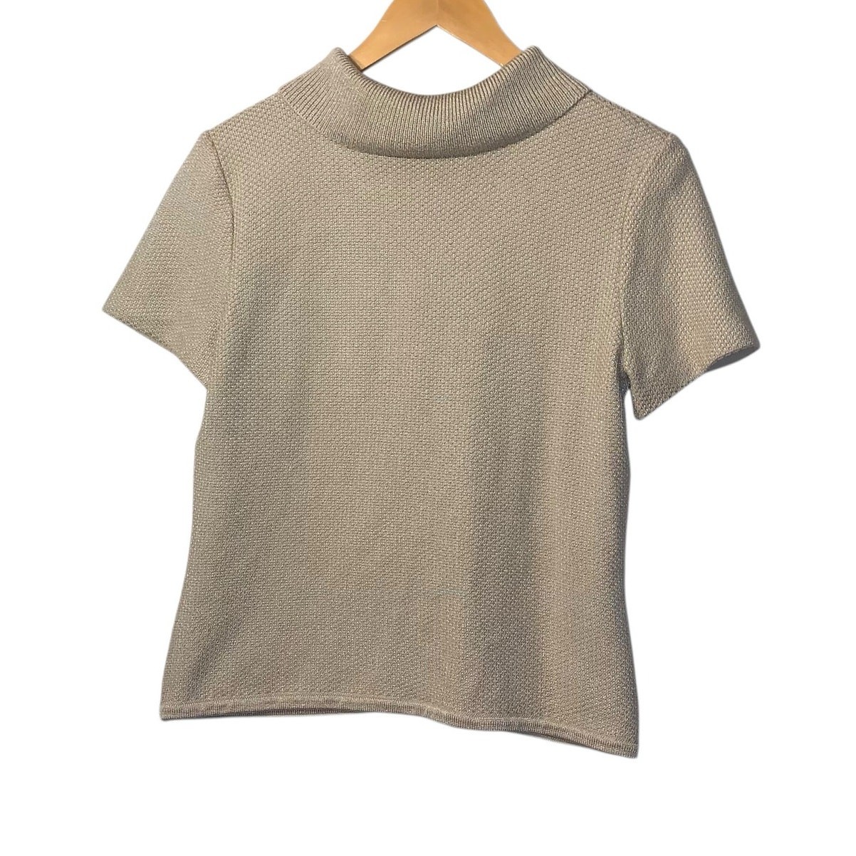 St. John Beige Knit Button Down Collared Top SZ 10