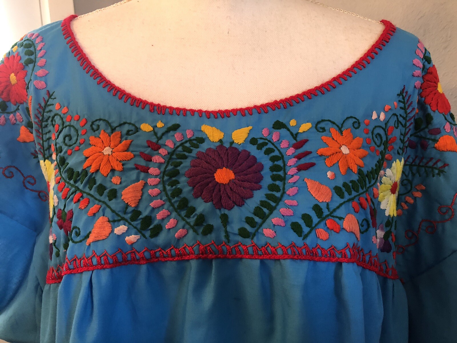 Mexico Molina Embroidered Pullover Blouse w/Pom Poms-Plus Size 4XL