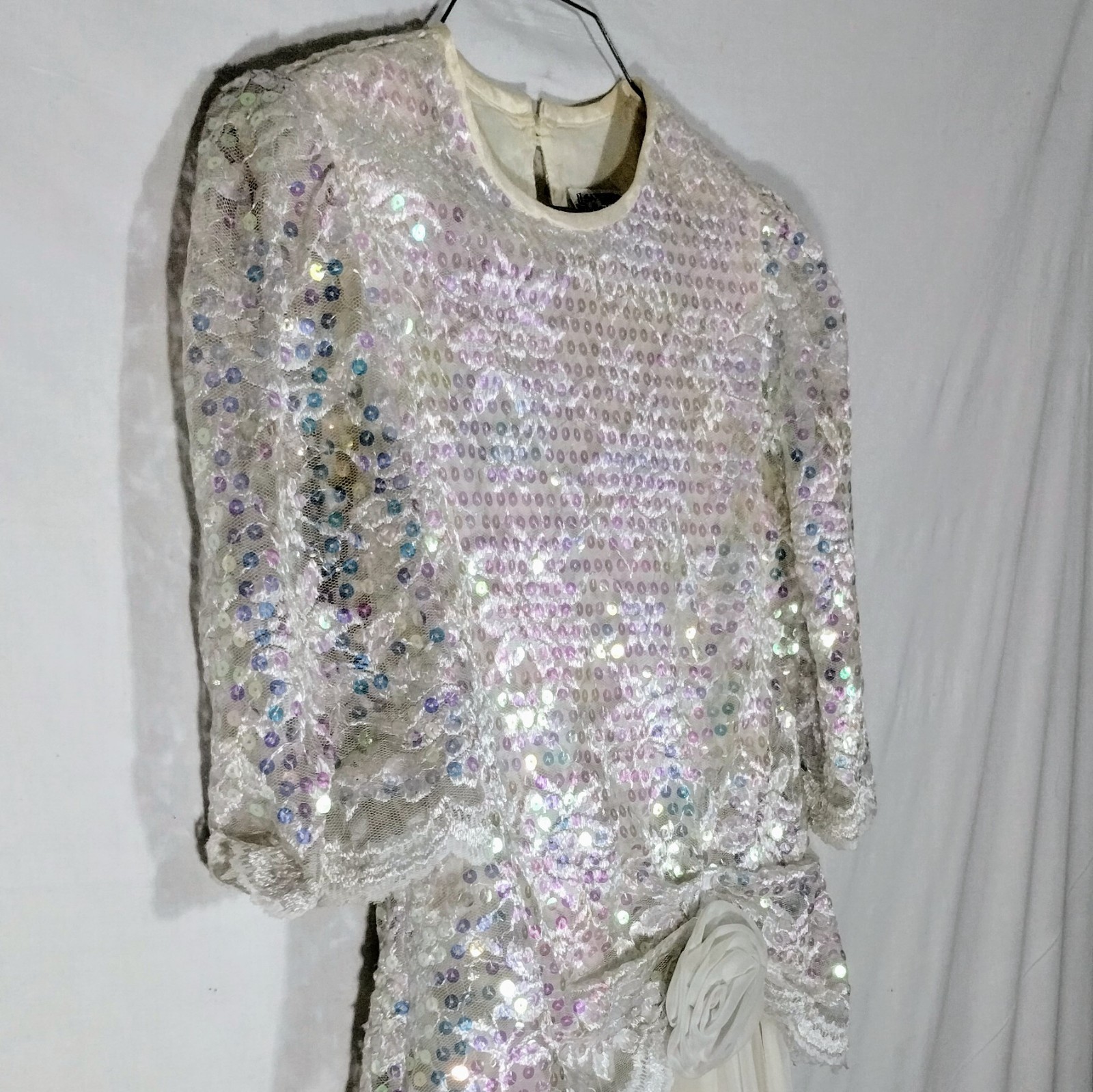 Vintage 80s Lisa Michaels Iridescent Sequin Lace Cocktail Dress Petite 8 USA