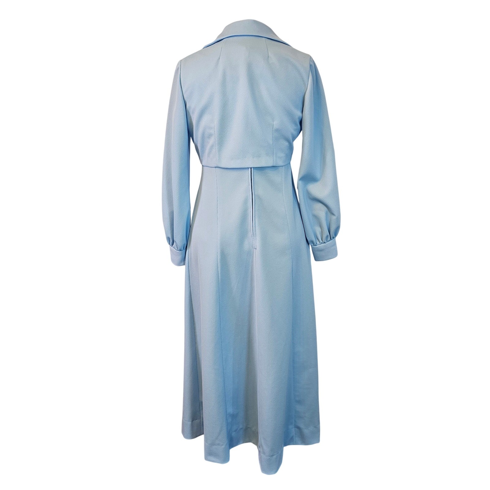Vintage 1970s Emily Bundrick Blue Maxi Dress & Tie Jacket Set Mod Formal Size M