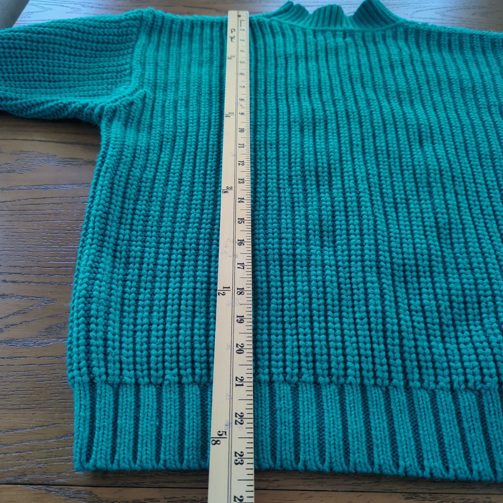 Vintage 80s Ellemmenno Sweater Teal Size M Cable Knit Mock Neck Acrylic