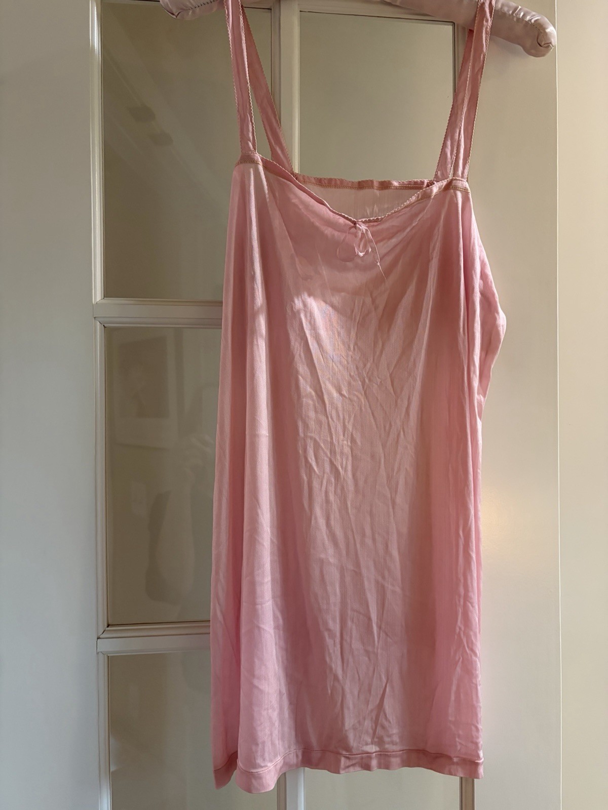 LOVELY 1940s RICHELIEU PINK SILK RAYON CHEMISE SLIP LINGERIE- SZ 8
