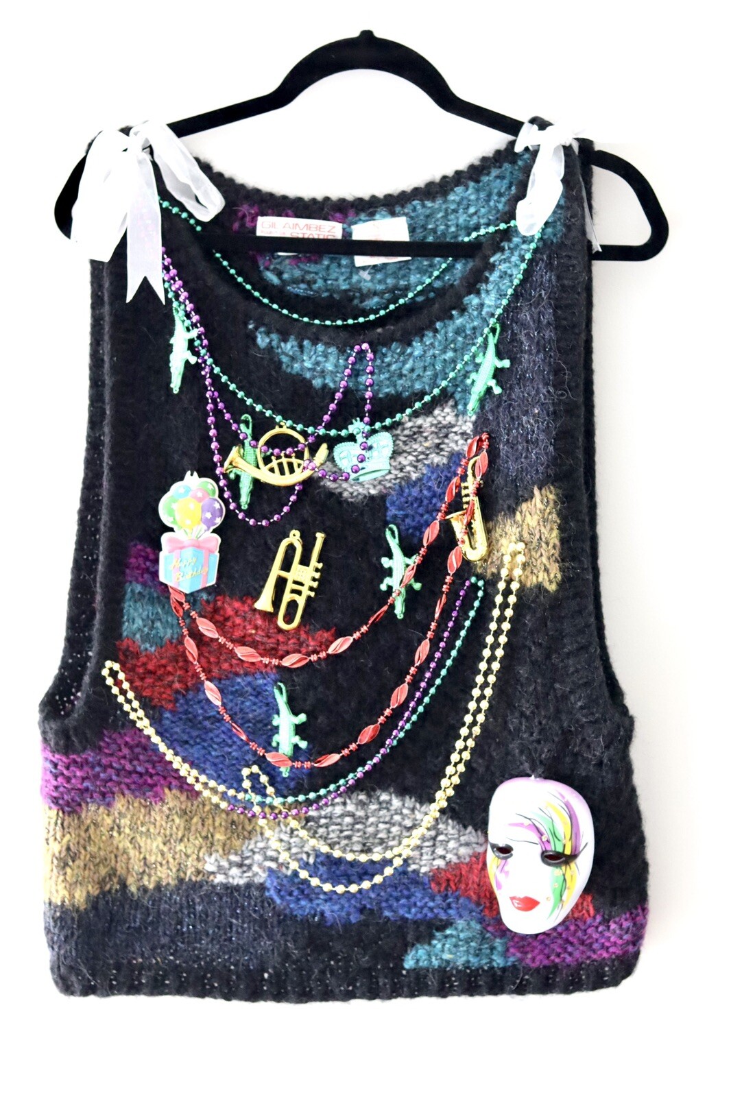 RARE OOAK Gil Aimbez Static Vintage M Hand Knit Sweater Vest Ugly weird strange