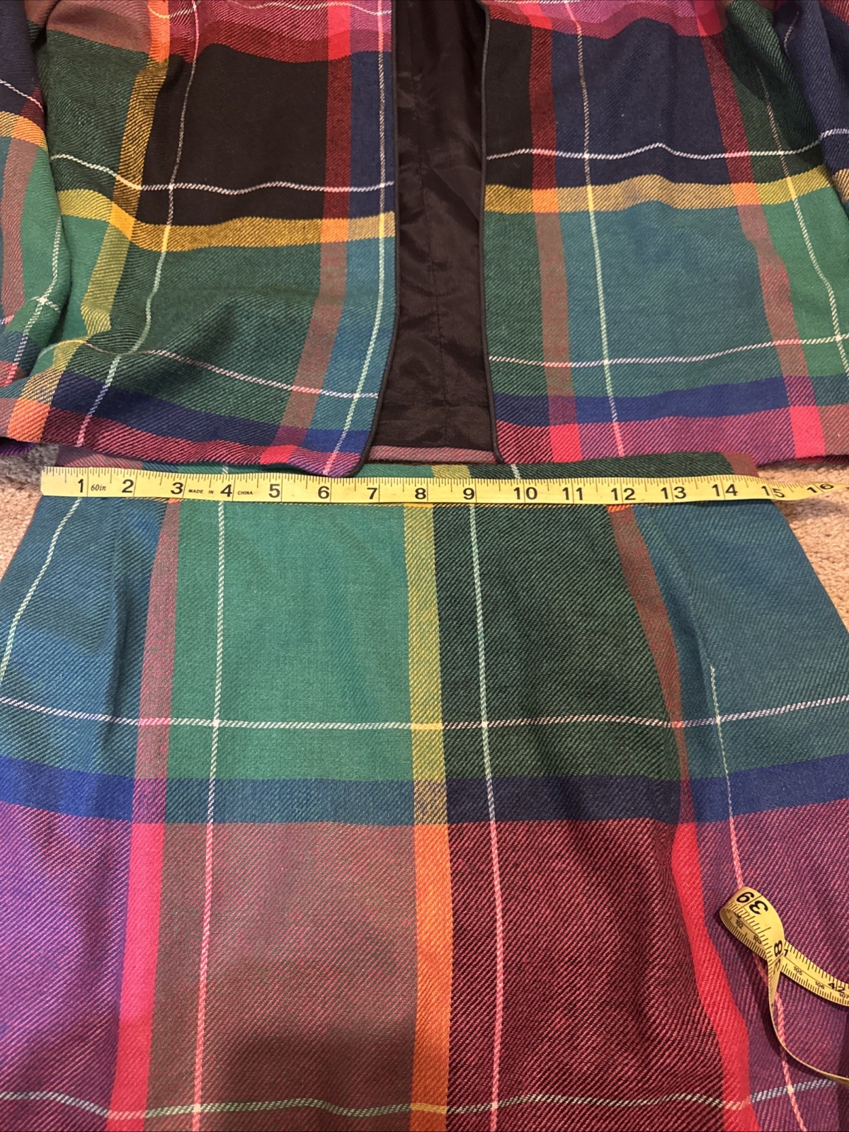 Vintage Jo Hardin Lined Colorful Wool Blend Skirt Jacket Set Size 14