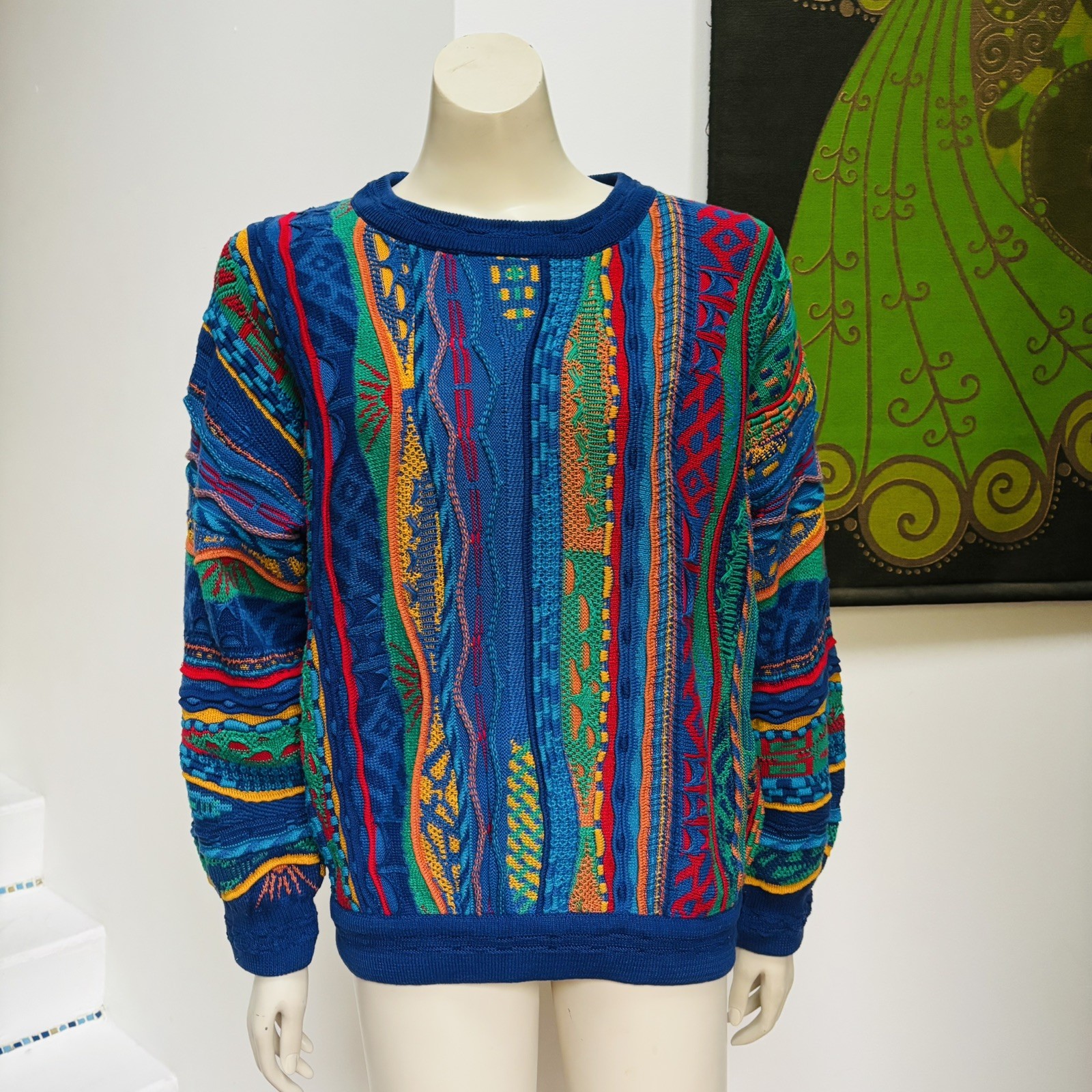 Vintage EMAROO colourful Coogi style pure cotton knit jumper S