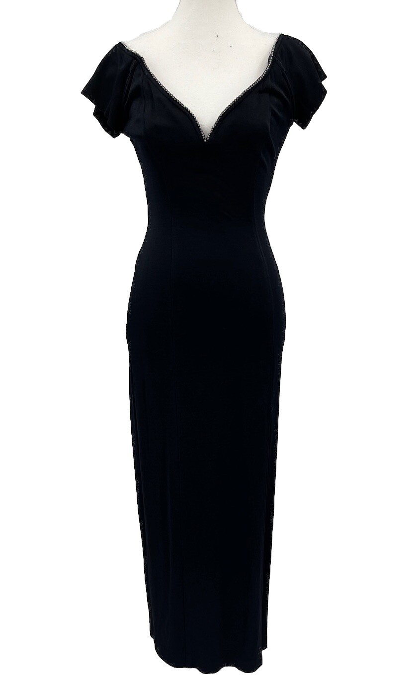 VINTAGE DRESS BETSY & ADAM – BLACK Long OFF THE SHOULDER Gown Dress SZ 7-8 90’s