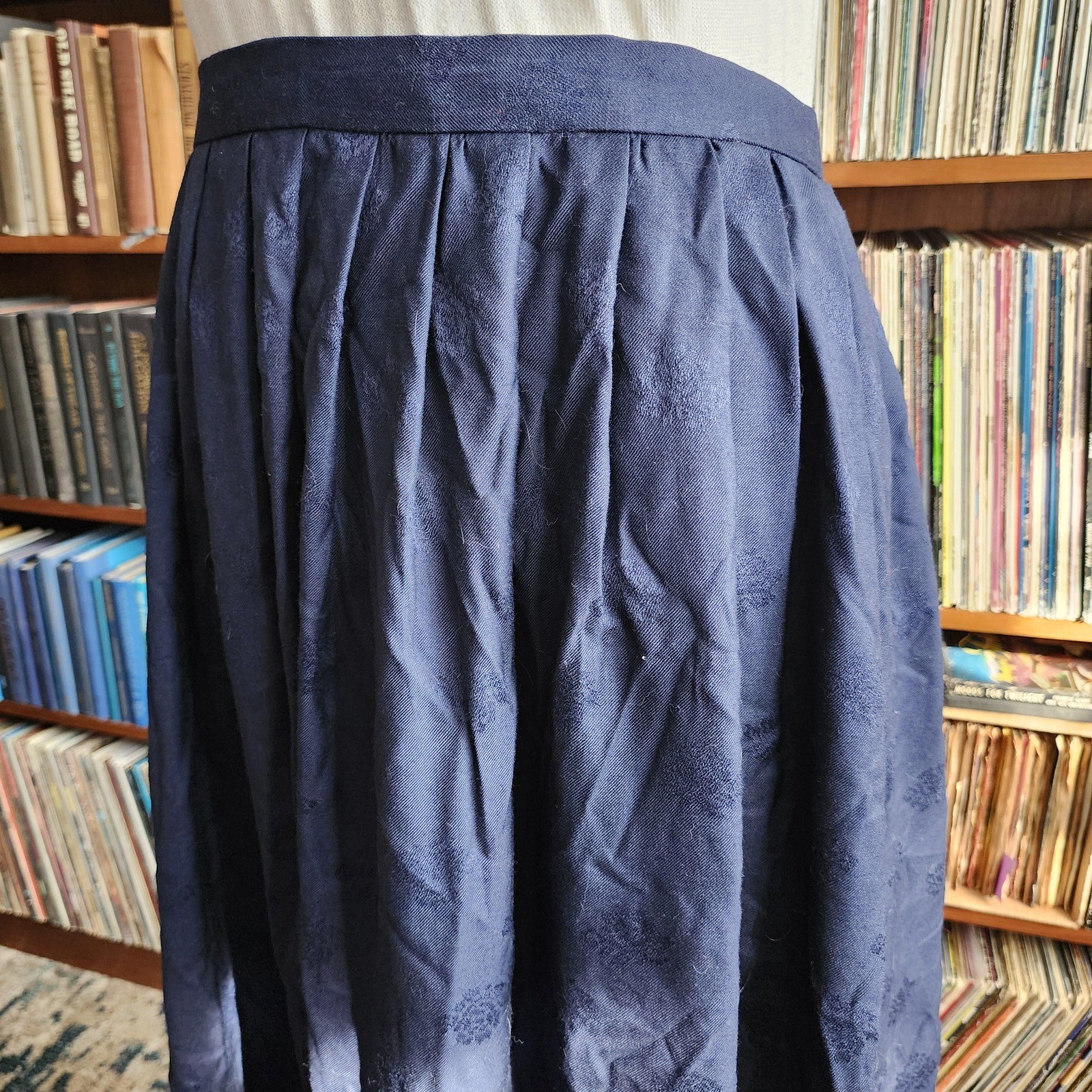 Vintage 1960s Villager Wool Blend Maxi Skirt Navy Blue Red Stripe Made in USA M