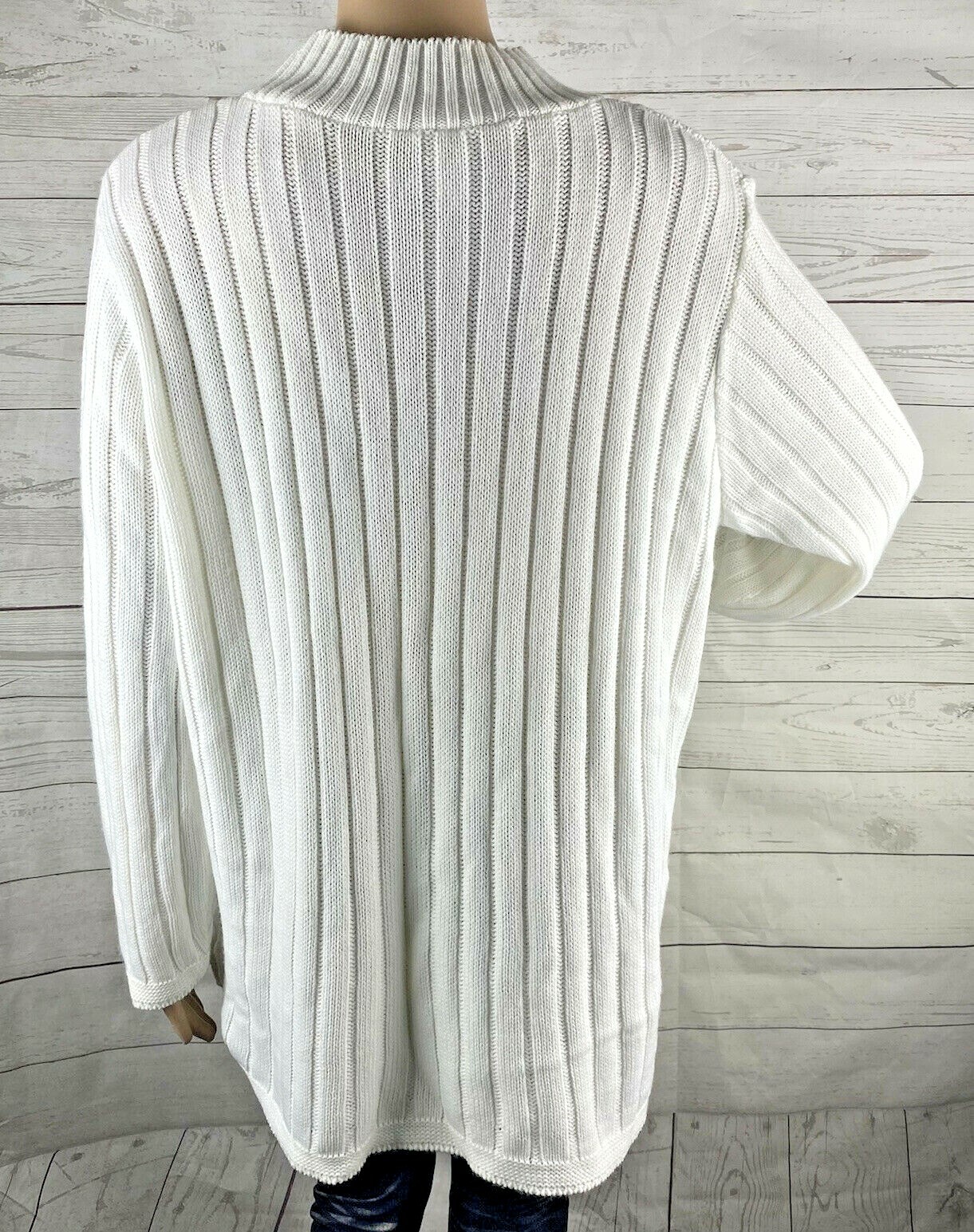 Vintage 80s 90s Bobbie Brooks Sweater Large Solid White Cable Knit Mock Neck
