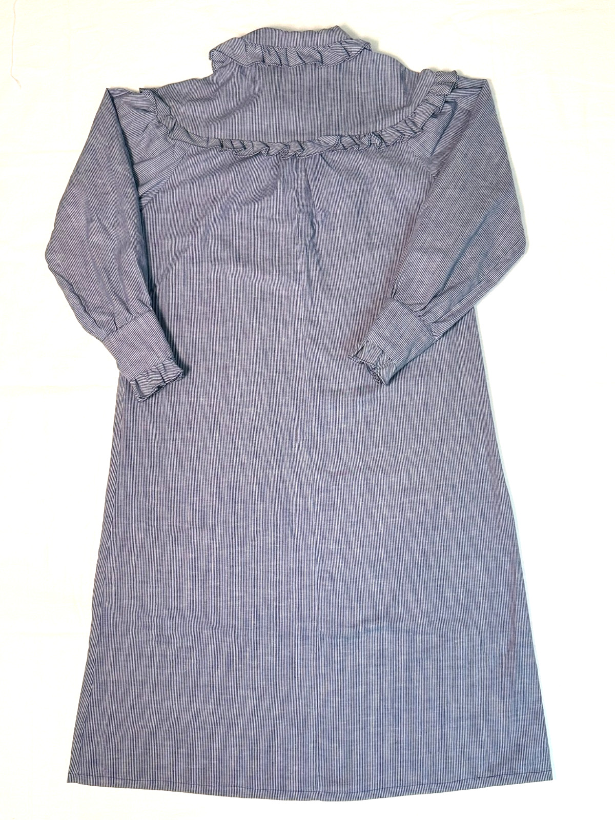 Vintage You Babes II Fritz Blue Pinstripe Prairie Dress Ruffle Yoke Size Small