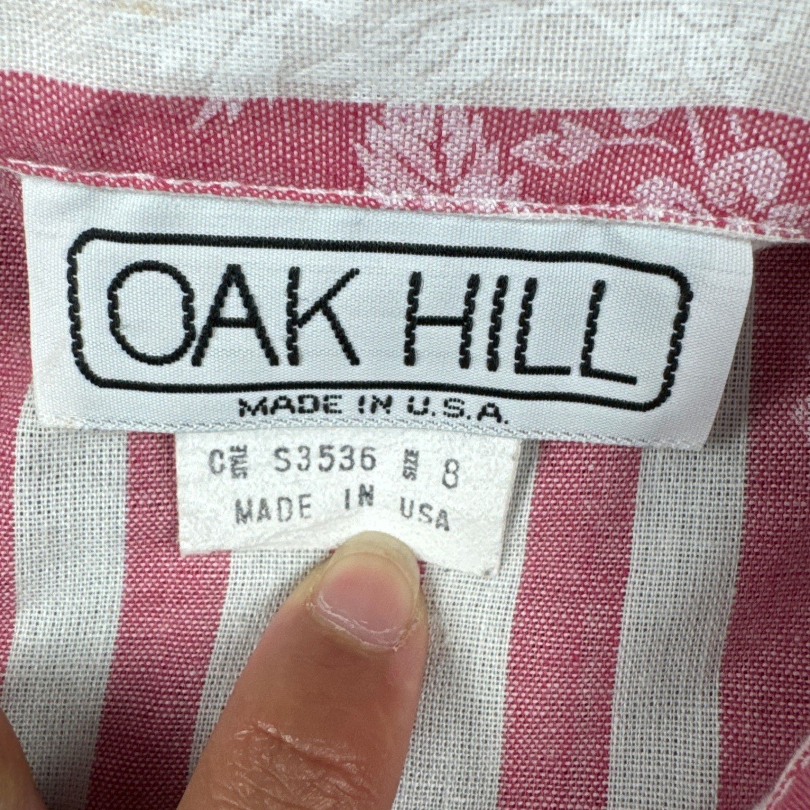 Vintage 90’s Oak Hill Red White Striped Floral Button Down Shirt Size 8 Made USA