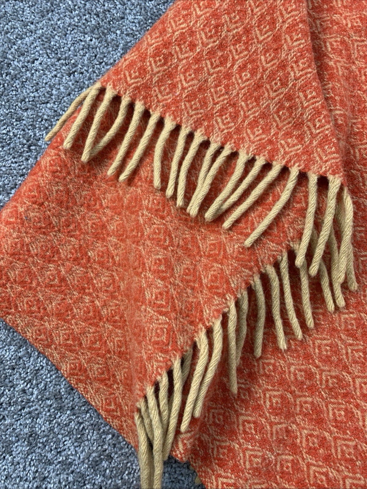 Vintage 60s 70’s Homemade Wool Cape/Poncho Orange W/ Gold Tassels Boho Hippie