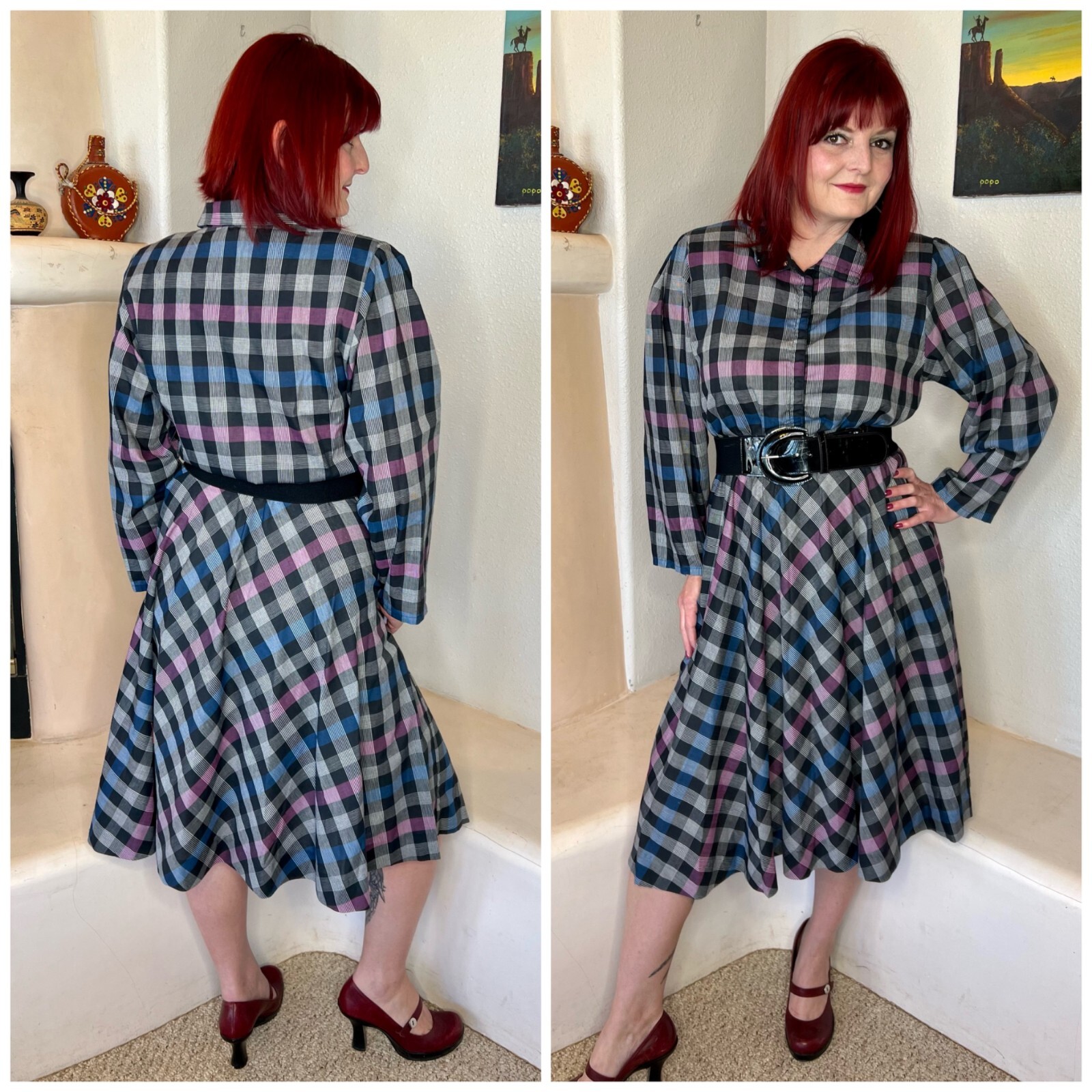 Vintage 80s does 50s Buffalo Plaid Swing Dress