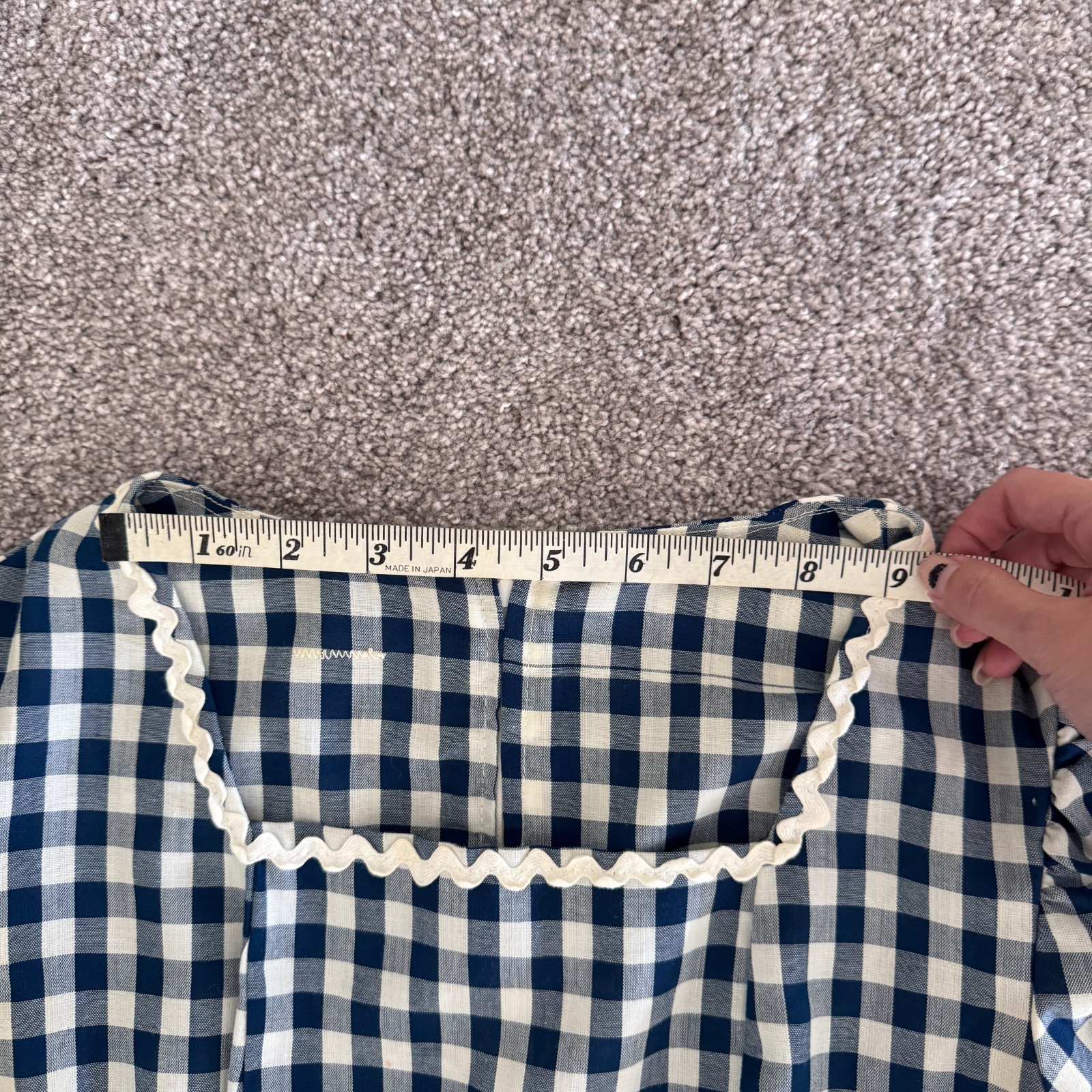 Vintage Handmade Blue White Gingham Prairie Maxi Dress Puff Sleeve XS 70s Style