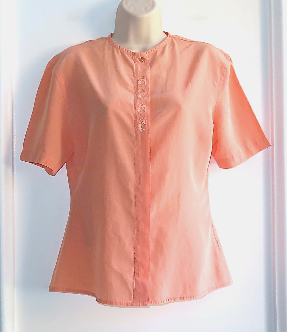 Women’s Vintage Generra Collection Silk-Cotton Short-Sleeve Blouse, Coral, S