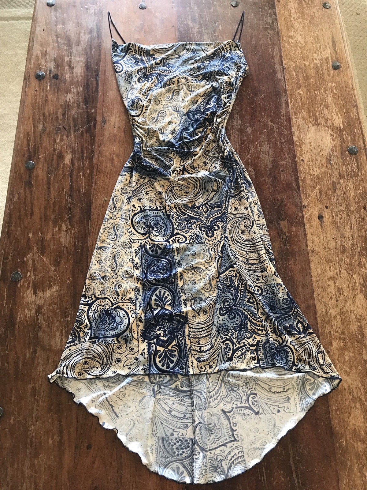 VTG 90s Y2K City Triangles boho hippie dress blue & beige earthy gorgeous fabric
