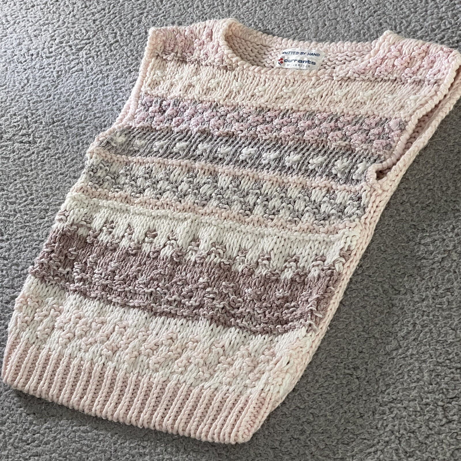 Vntg 80s Currant by Jeri Jo Sweater Vest Top Hand Loomed S Cottage Grandma Core
