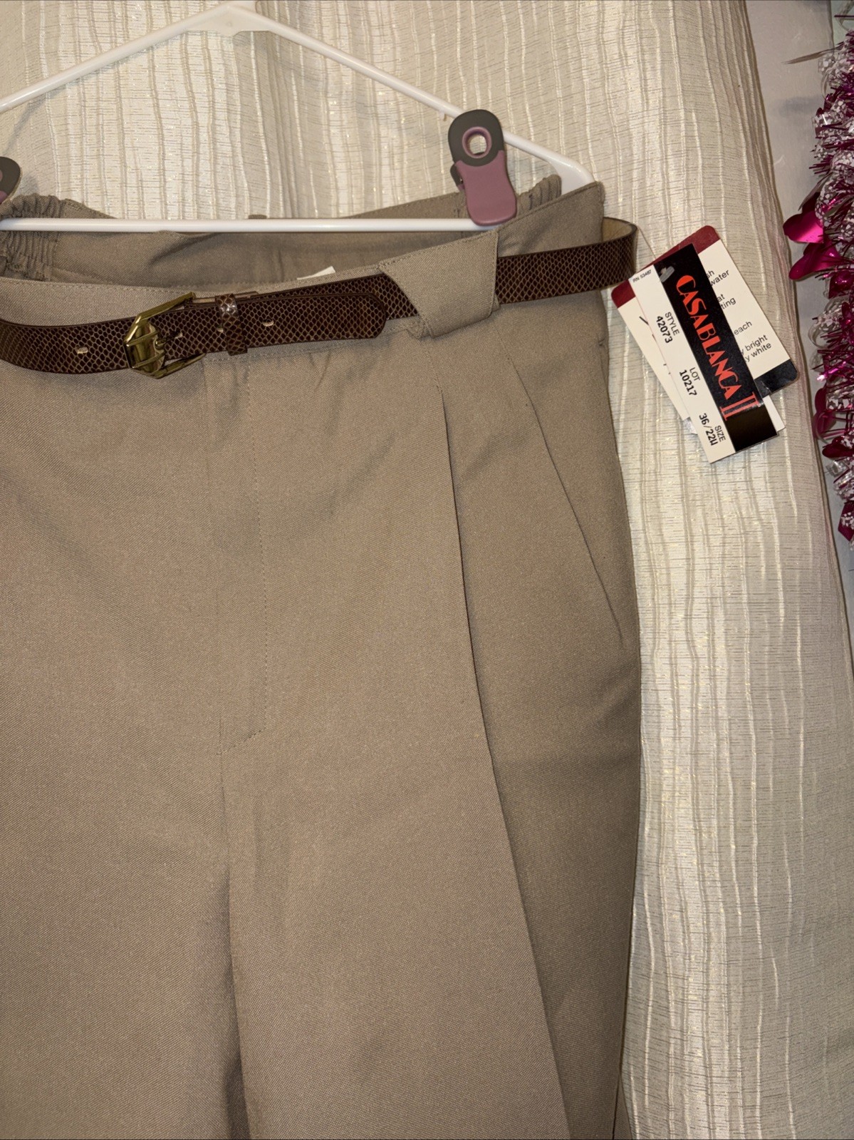 Casablanca II Women’s Dress Pants 12P Petite Taupe Elastic Waist Belt NWT