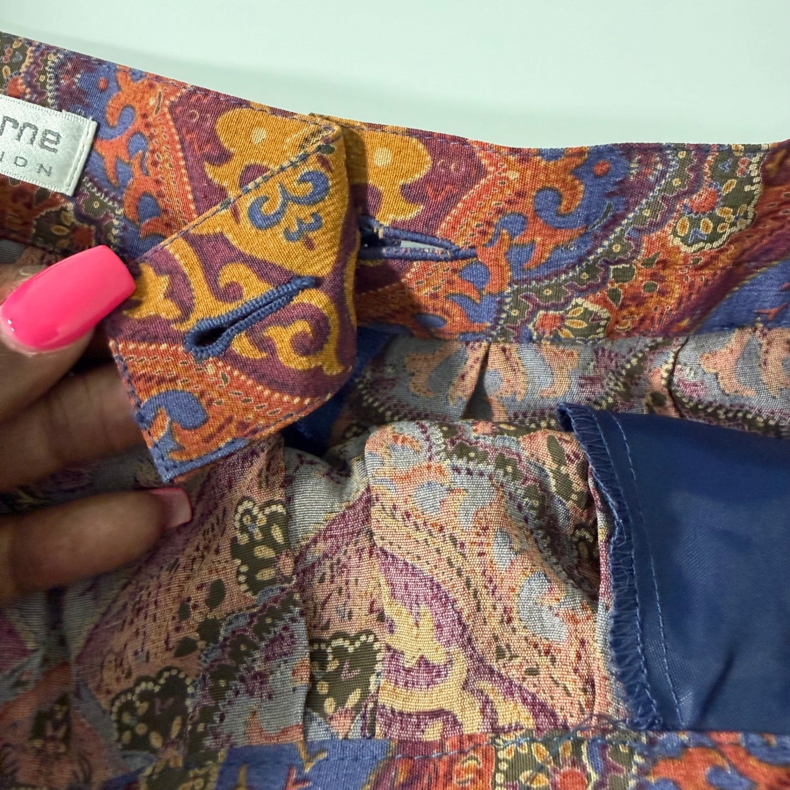 Vintage Liz Claiborne Collection Paisley Rayon Midi Skirt Blue Orange Size 14