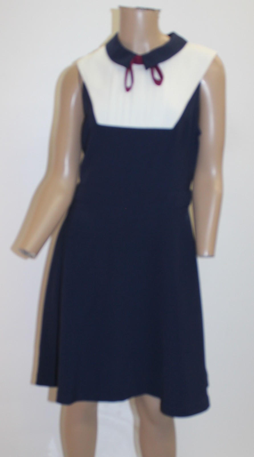 Ted Baker Vintage White Bib Collar Dress Navy Blue Size 3