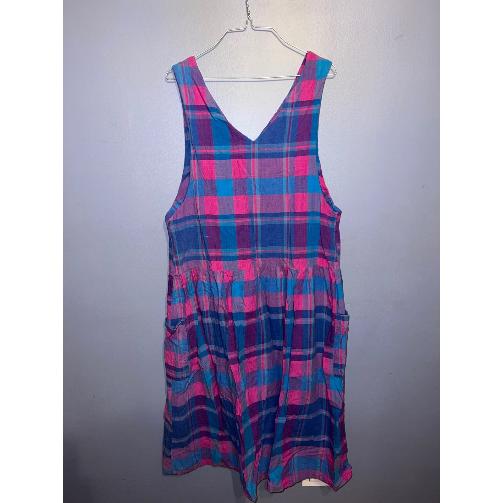 Vintage Unbranded Handmade Women’s Jumper Dress Pink Blue Plaid Country No Tags