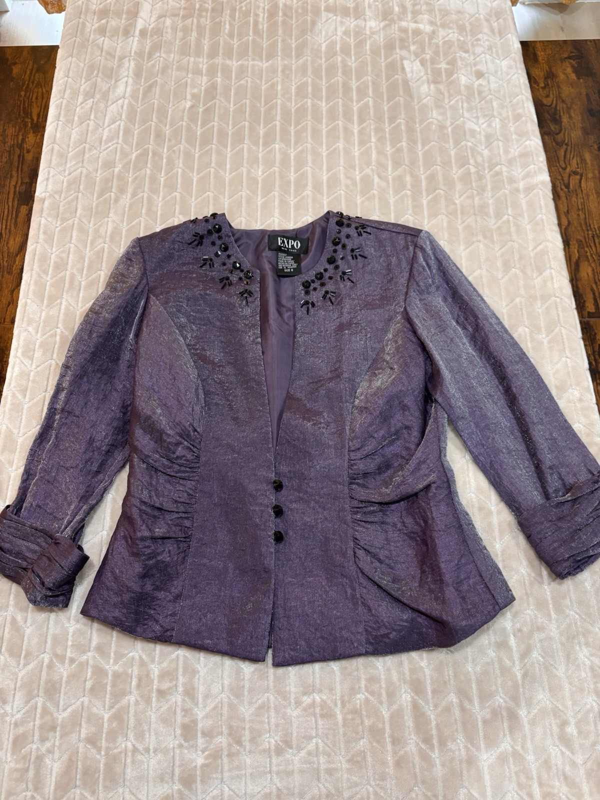 VTG 90s EXPO Purple Beaded 2pc Blazer Set S Whimsigoth Office Siren Formal