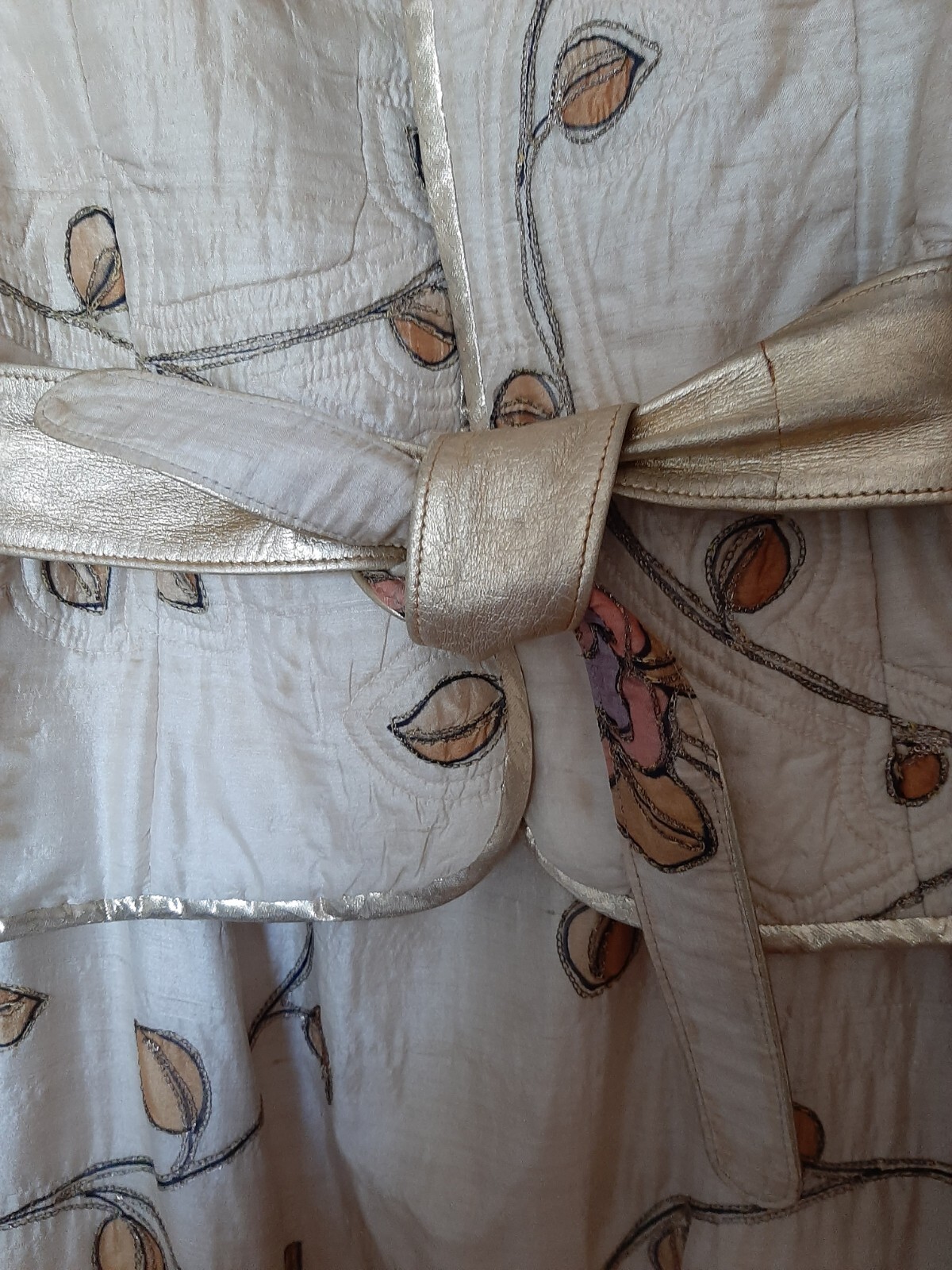 Vintage 70s Norman Hartnell Dress Jacket Belt Small Ecru READY TO WEAR