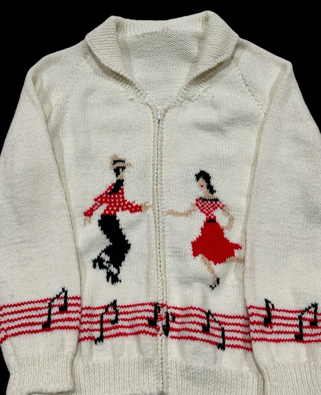 Hand Knit Cowichan Sweater Square Swing Dance 50s Style Full Zip Sz XL ? *READ