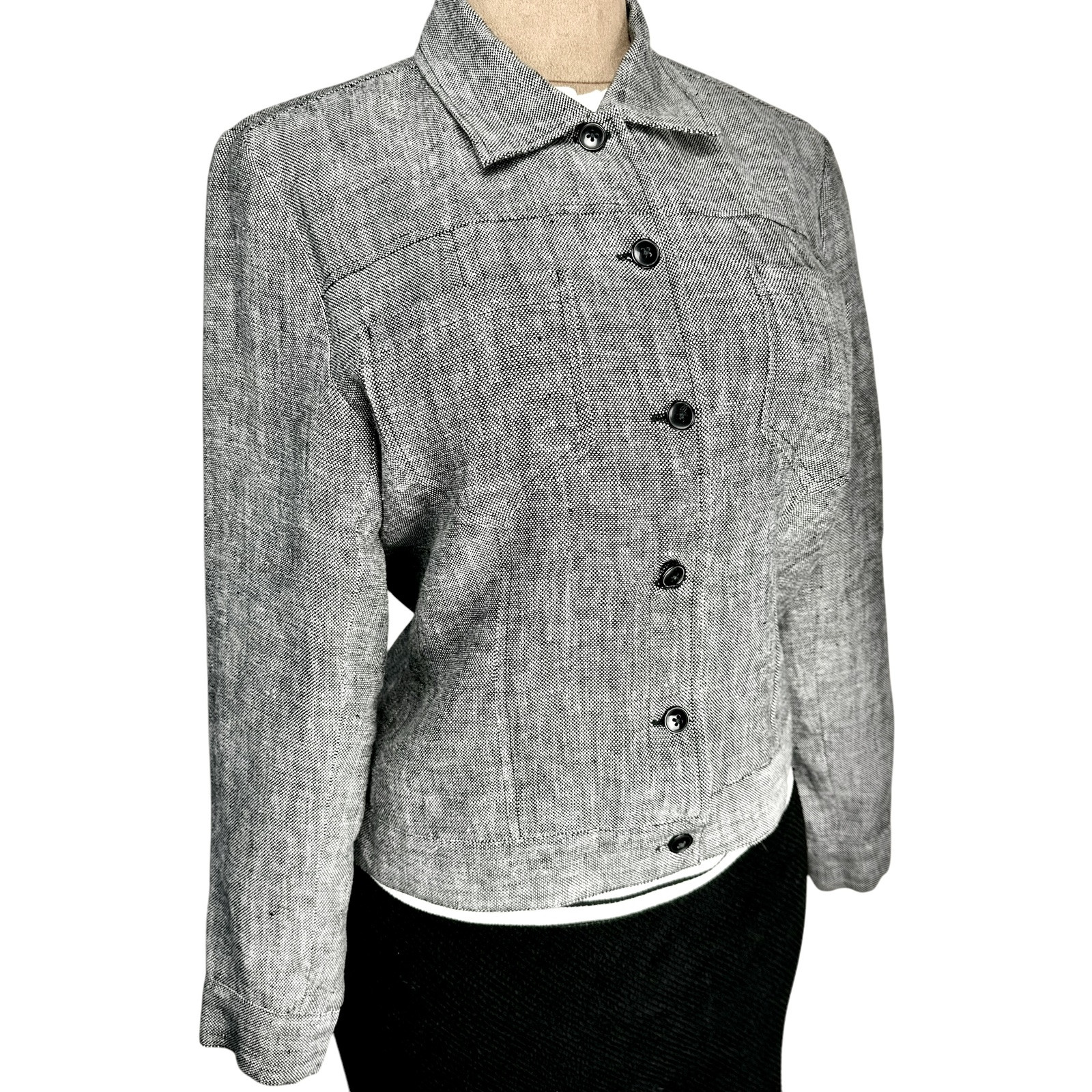Vintage Pure Linen Jacket Women’s Sz 10 Gray Button Uniform by John Paul Richard
