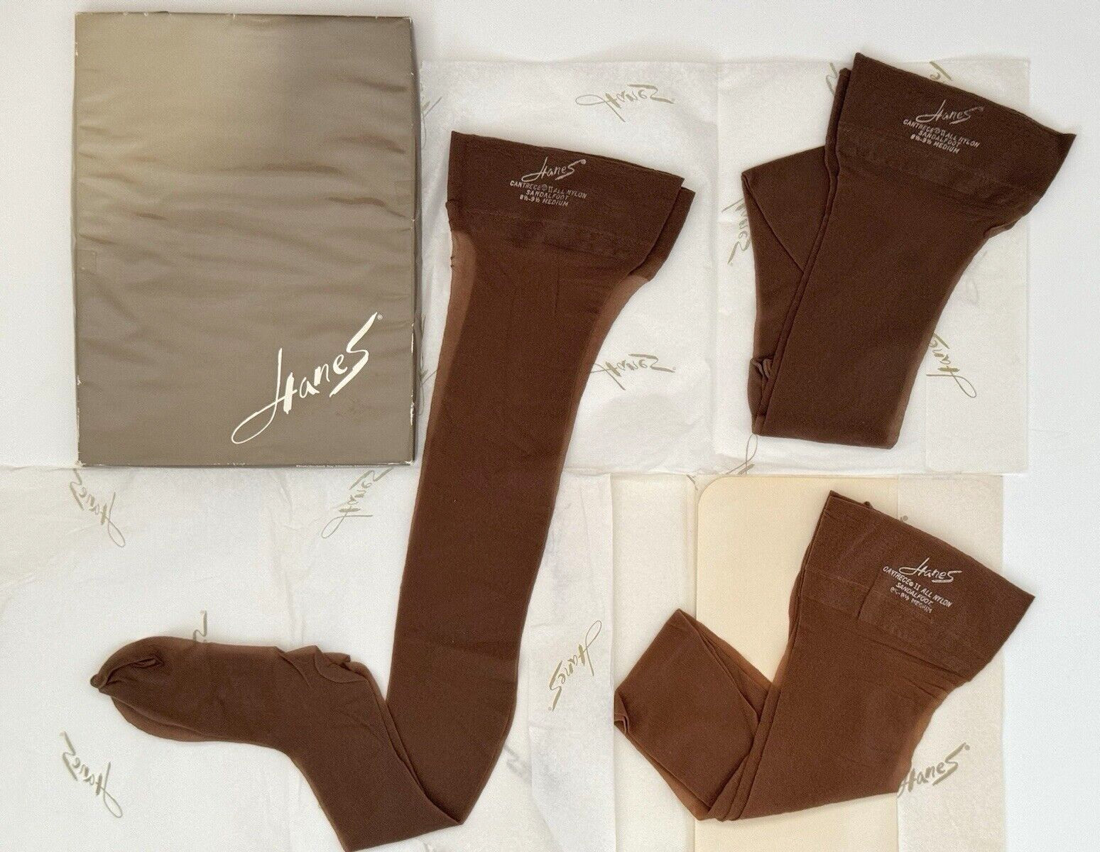 NOS Vintage HANES Cantrece II STOCKINGS Sandalfoot 220 M 8.5-9.5 Pantyhose BEIGE