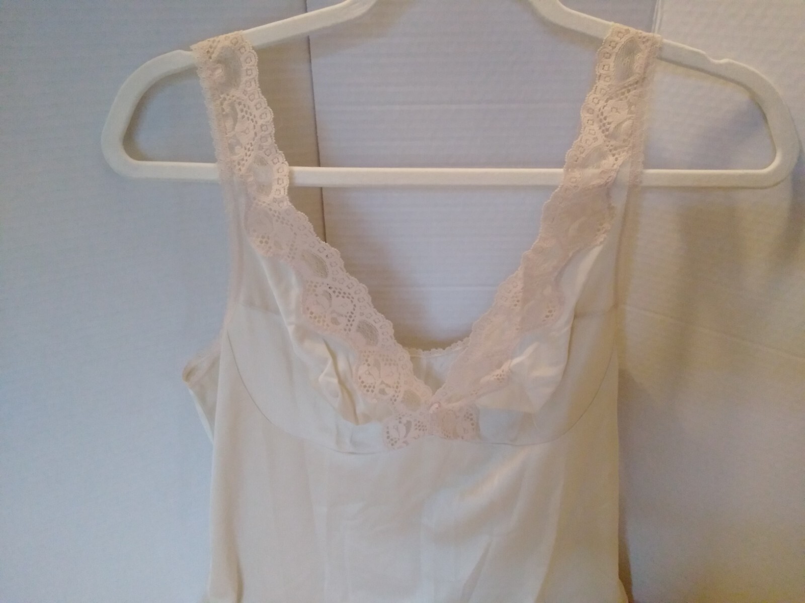 Vintage Full Slip Dress Chemise European SZ M/L Austria Beige w/Lace Trim