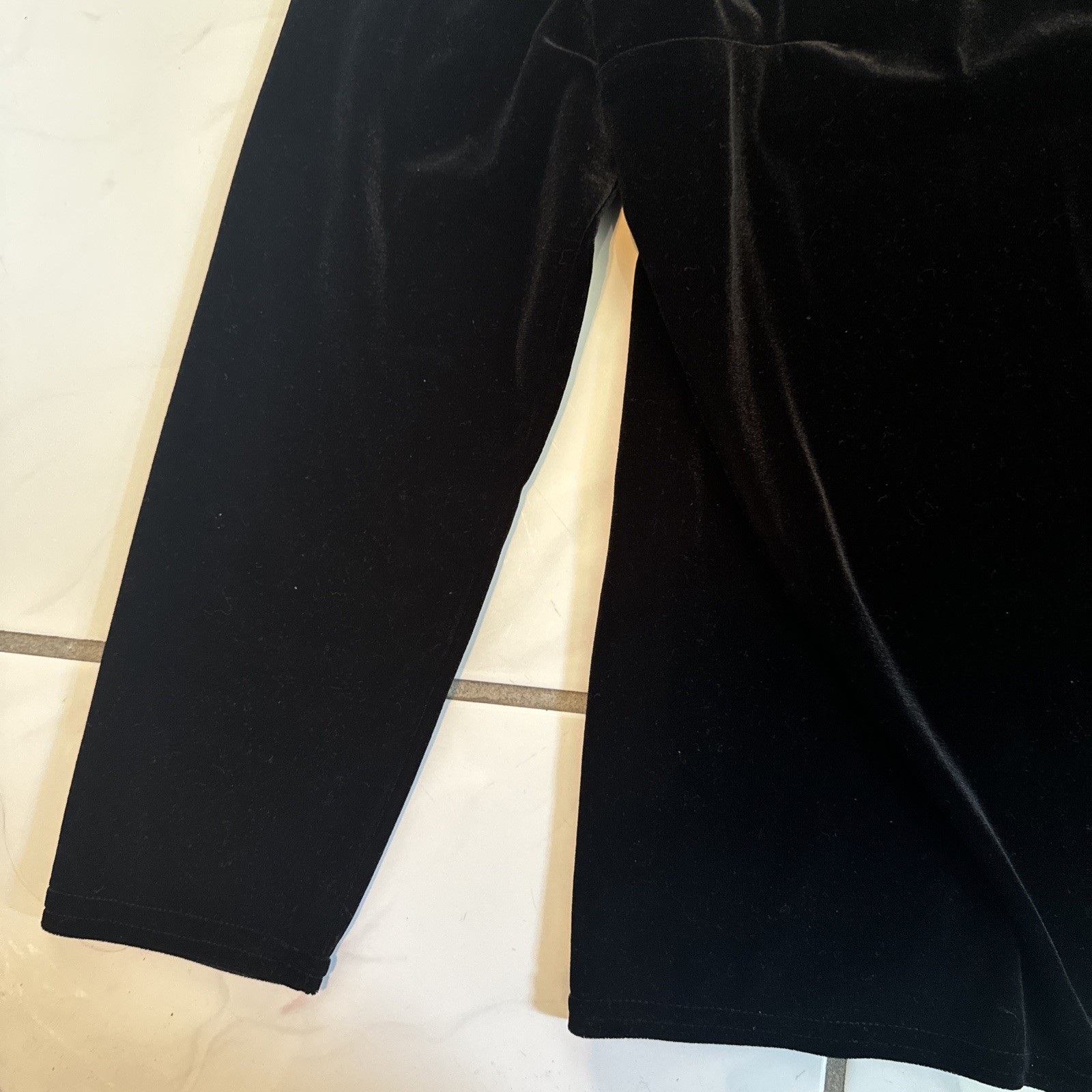 VTG Onyx Nite Velour Duster Womens 14 Black Open Cardigan Padded Trim Goth EUC