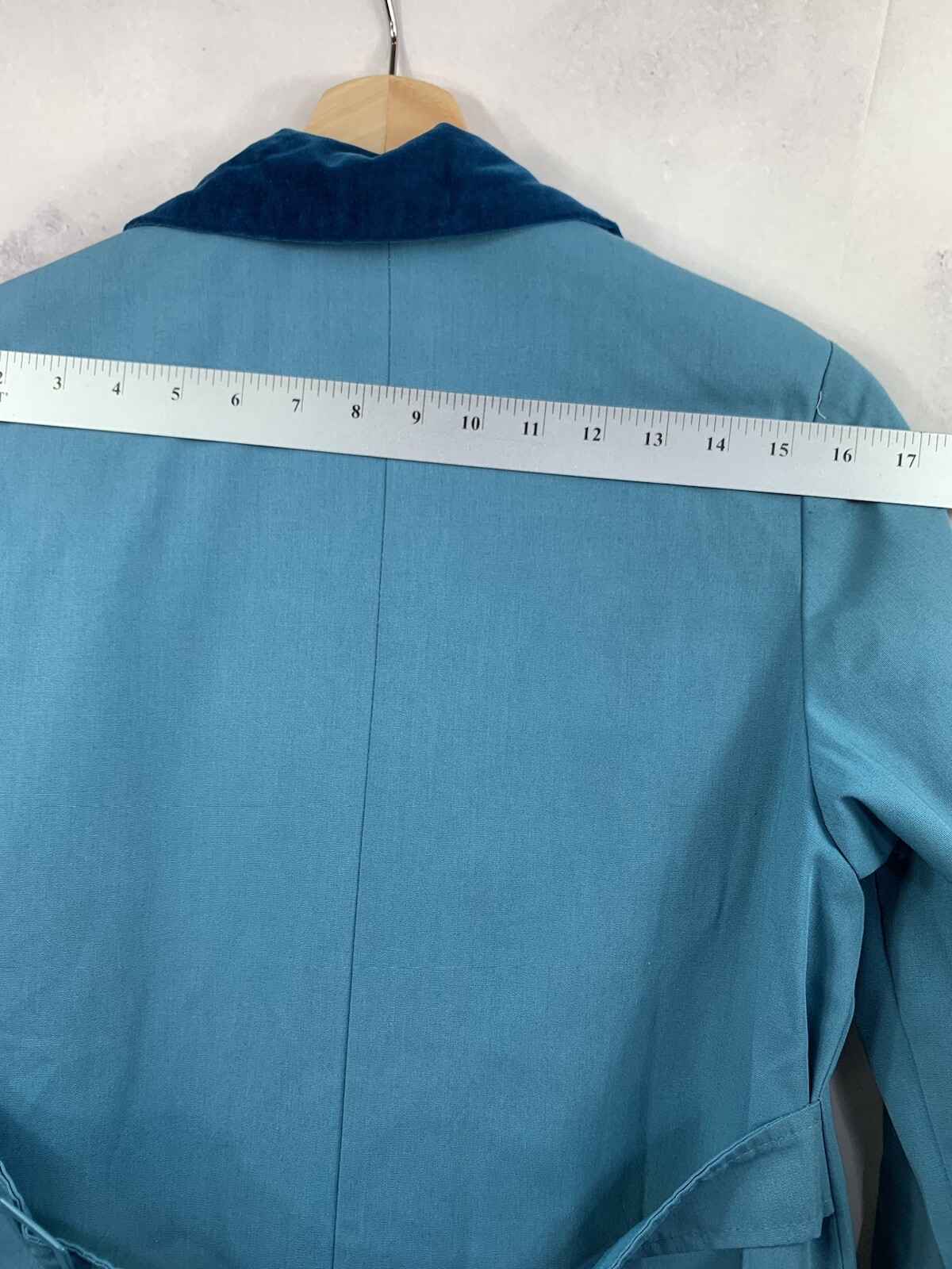 Vintage 60s Sears MOD Trench Coat Womens S Blue Velvet Collar Retro Spy Jacket