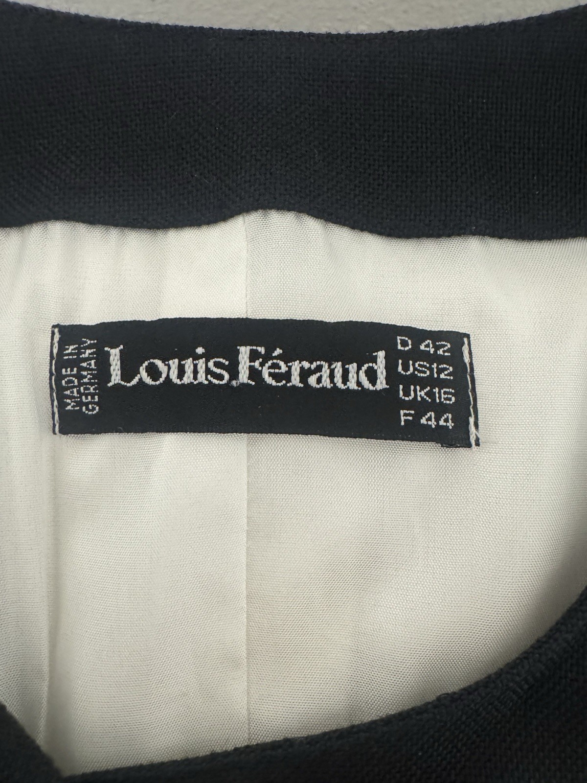 VTG Louis Feraud Coquette Mod White Cream Dress Black Piping Gold Button 12 READ