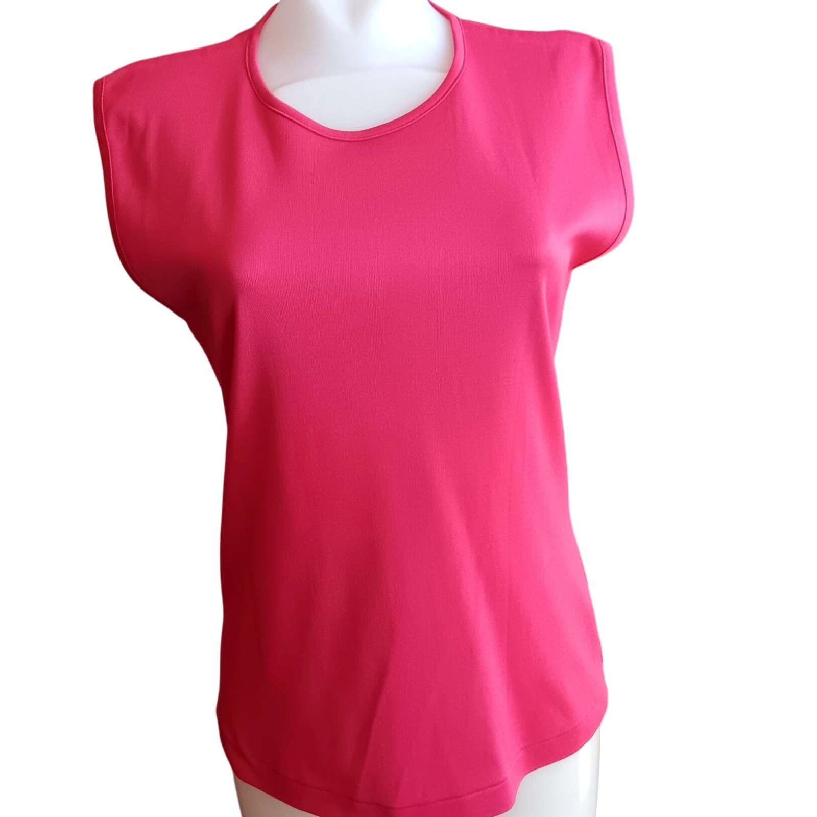 Vintage Womens T-shirt Top LARGE Polyester Slinky Sleeveless HOT RED Zipback 80s