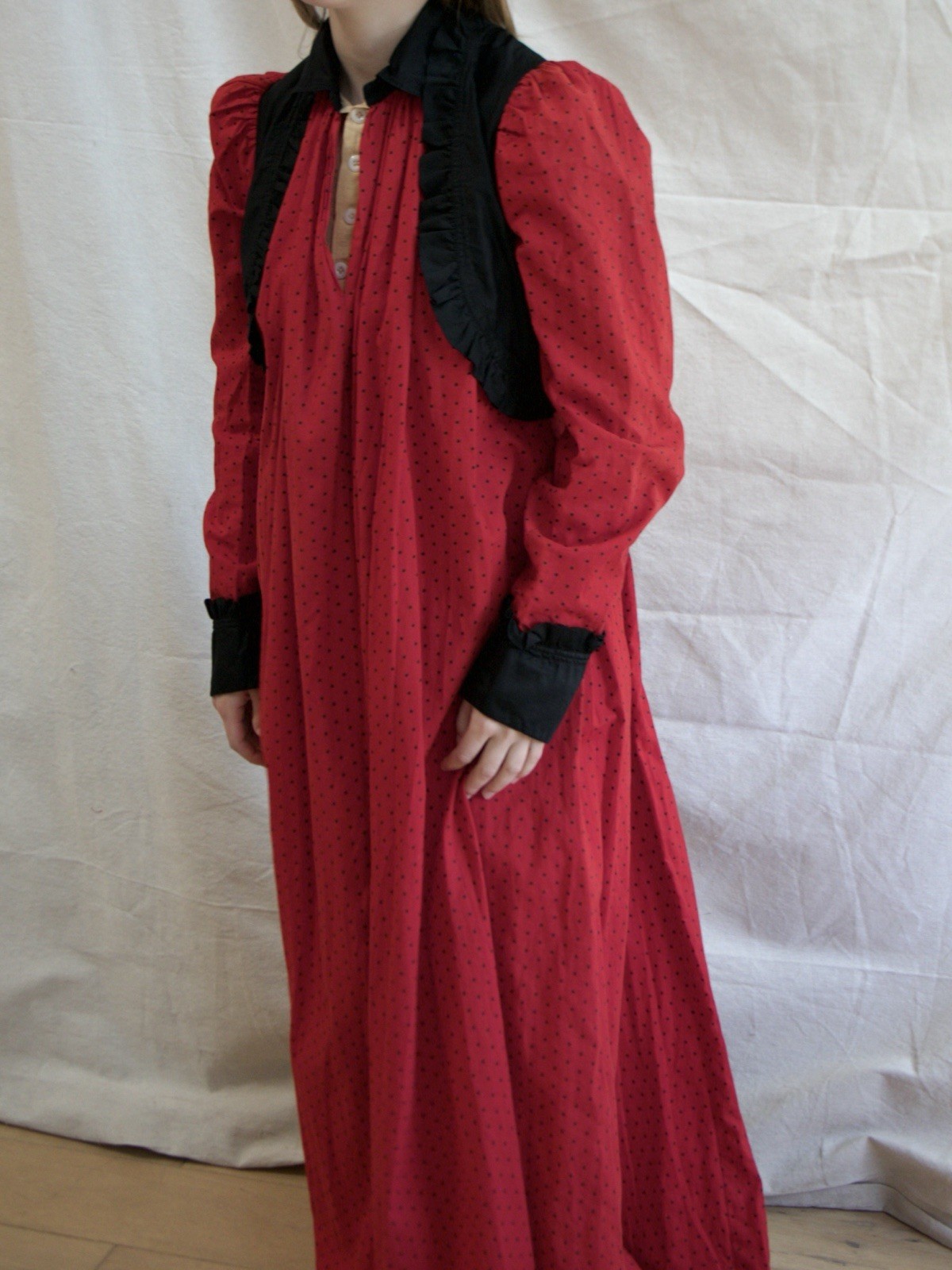 Antique Edwardian Gown Turkey Red Polka Dot Wrapper Dress 1900s Polka Dot Calico