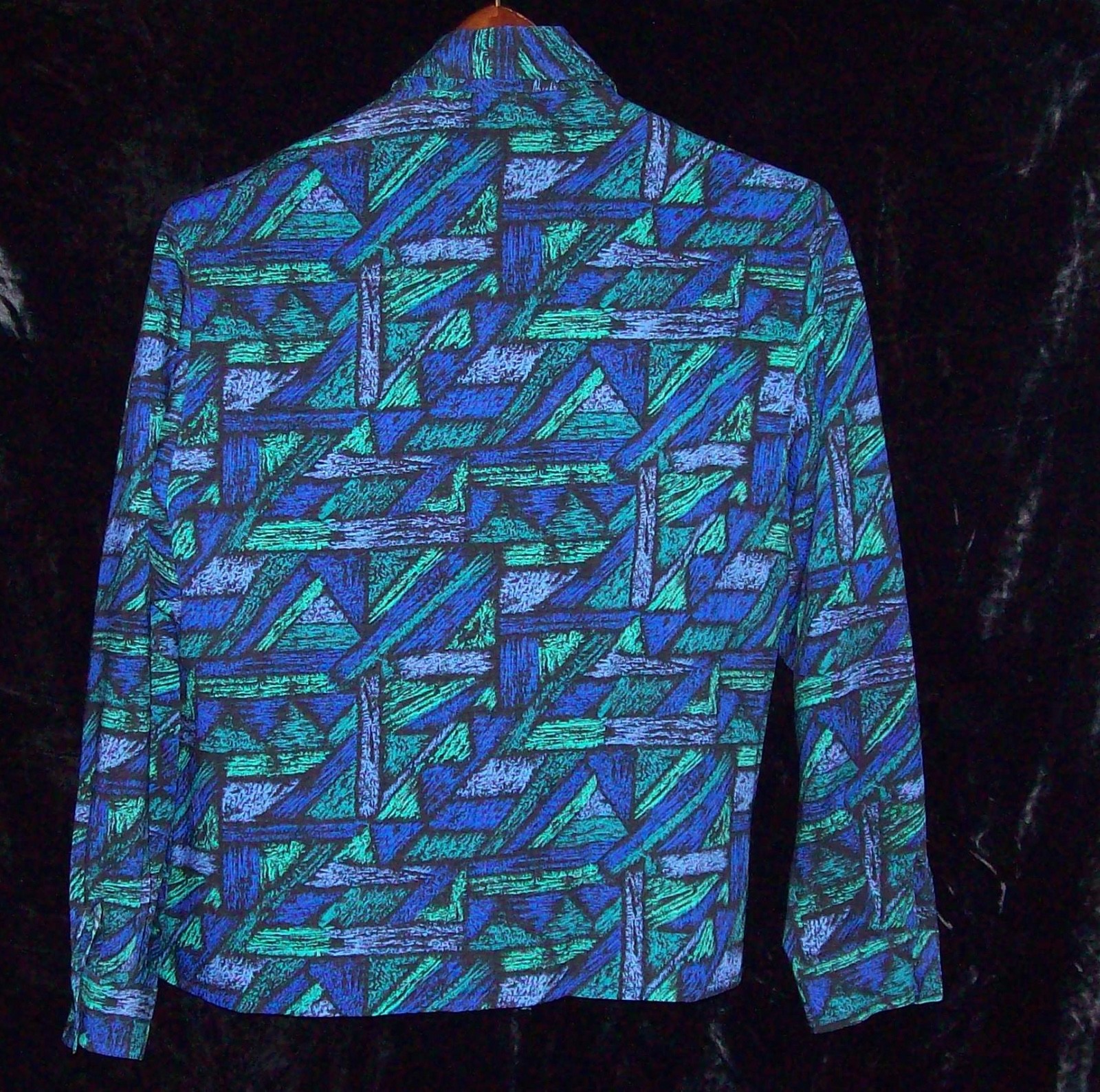 CACHE D’OR English MOD Couture Vintage Blue & Green Geometric Wool Blouse
