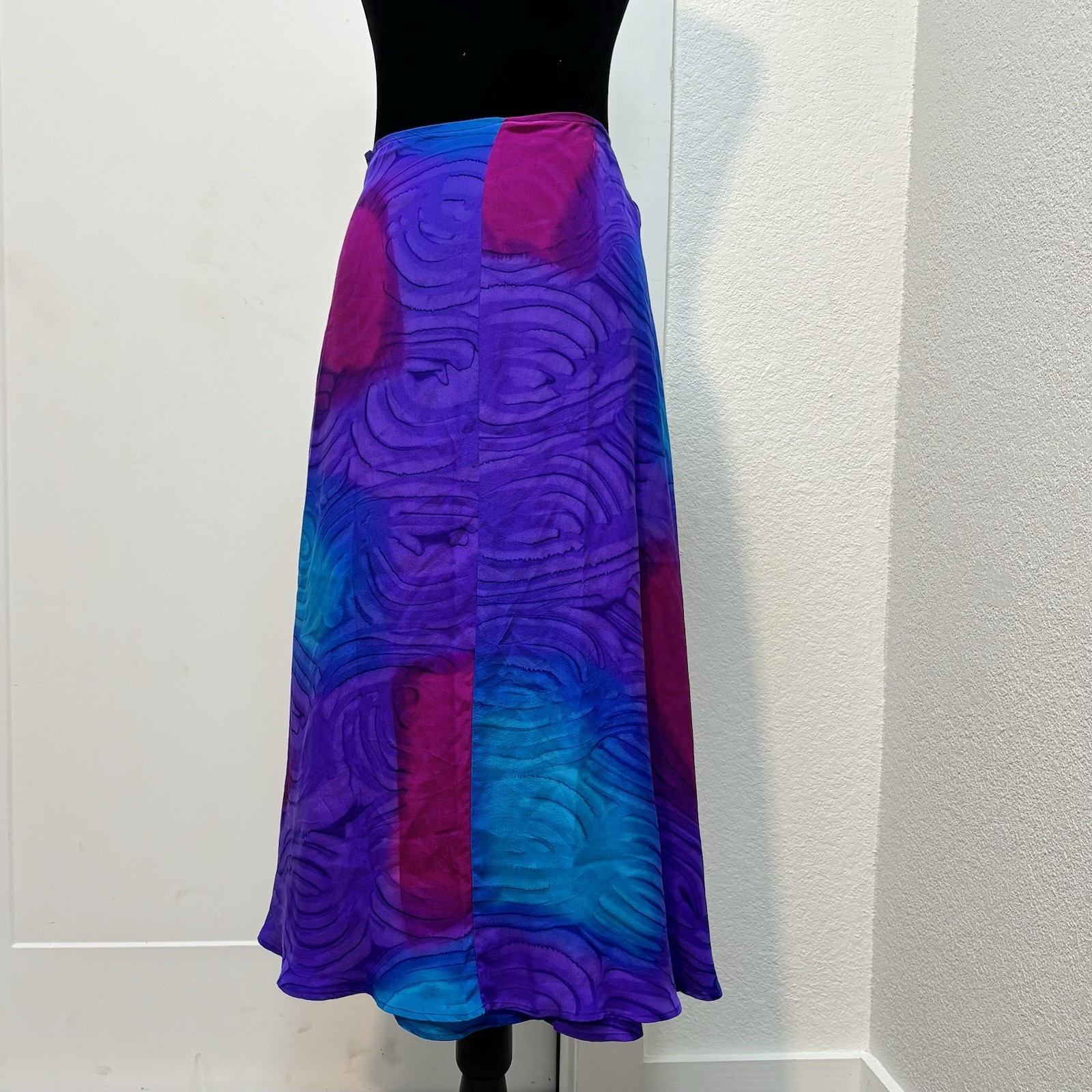 VTG Silk Jacquard Sarong Wrap Coverup Skirt Purple Blue Avant Garde Whimsigoth