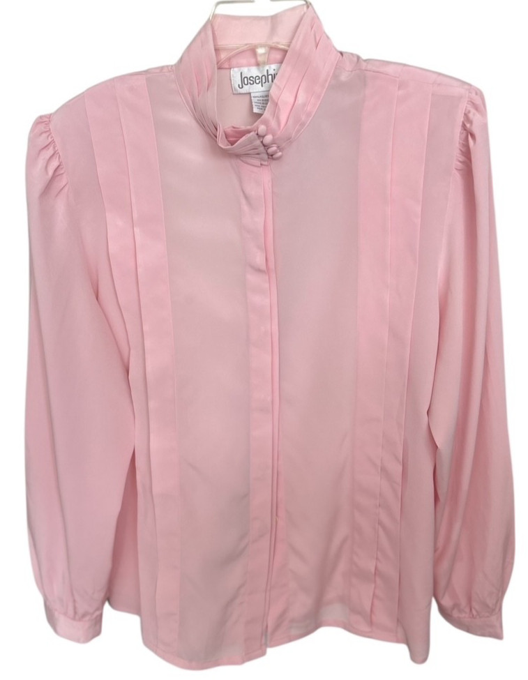 VTG Pink Blouse Pleated Shirt Button Down Size 14 Romantic Whimsical Secretary