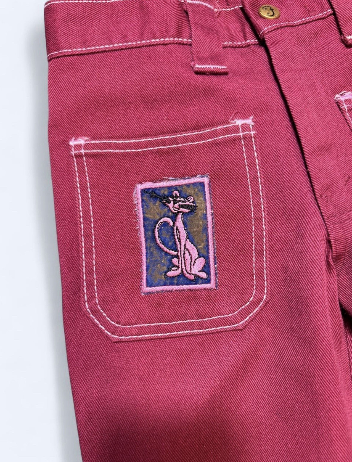 Vintage 1970’s/80’s Farah Double Front Pocket Pink Panther Patch Pants Size 10