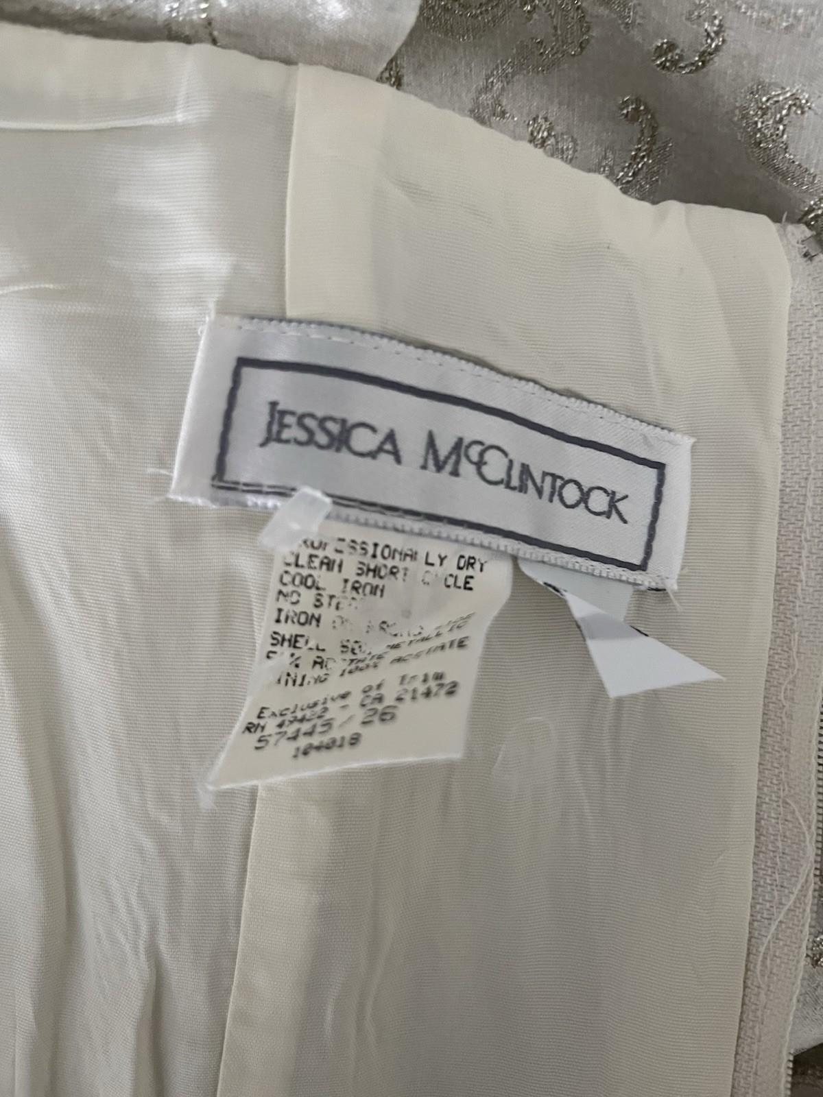 Vintage 1980s Jessica McClintock Bridal Gown Ivory Gold Metallic Brocade High Lo