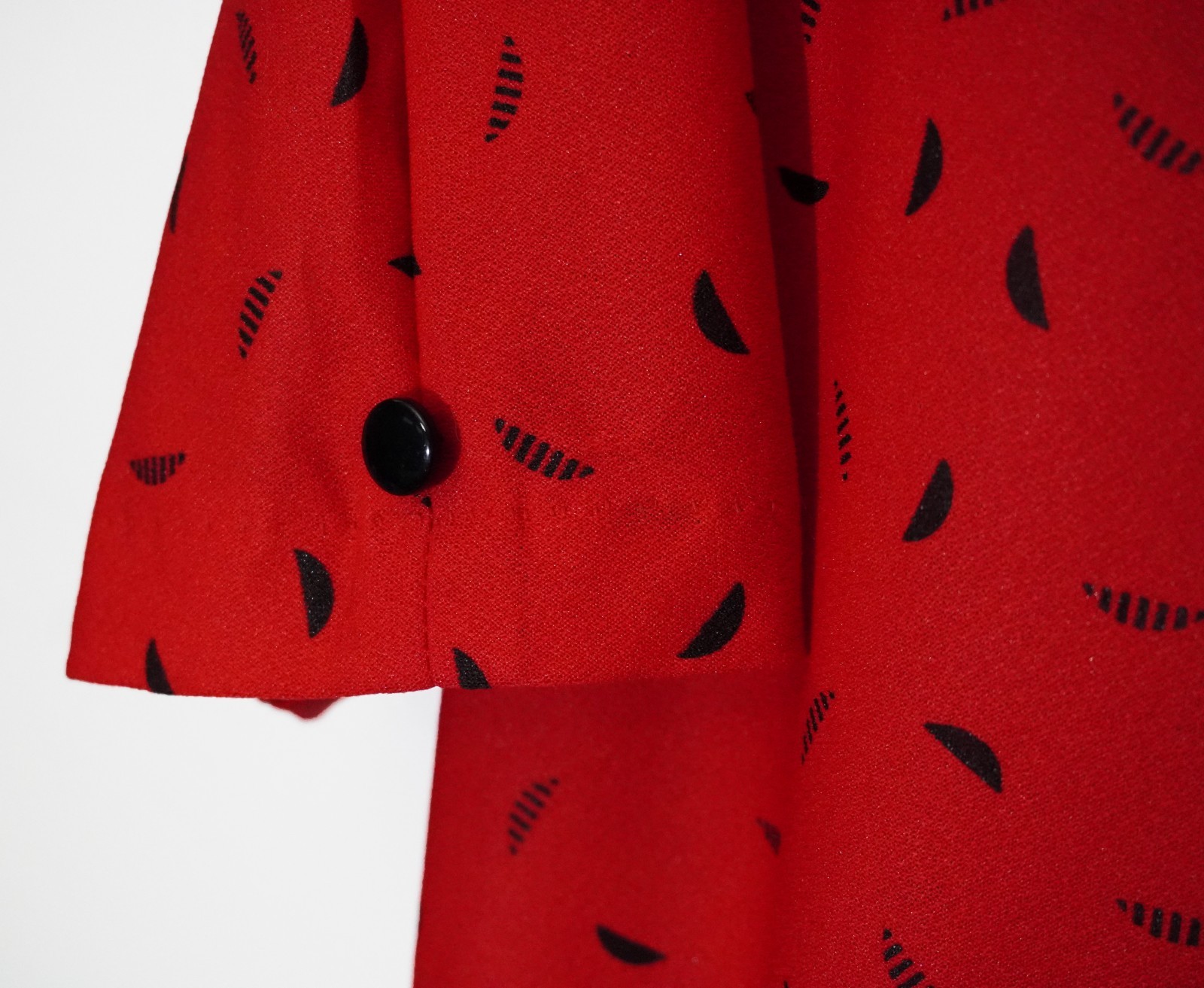 Vintage 80s Twee Red Drop Waist Dress Puff Sleeves Teacher Ruffles Womens 14