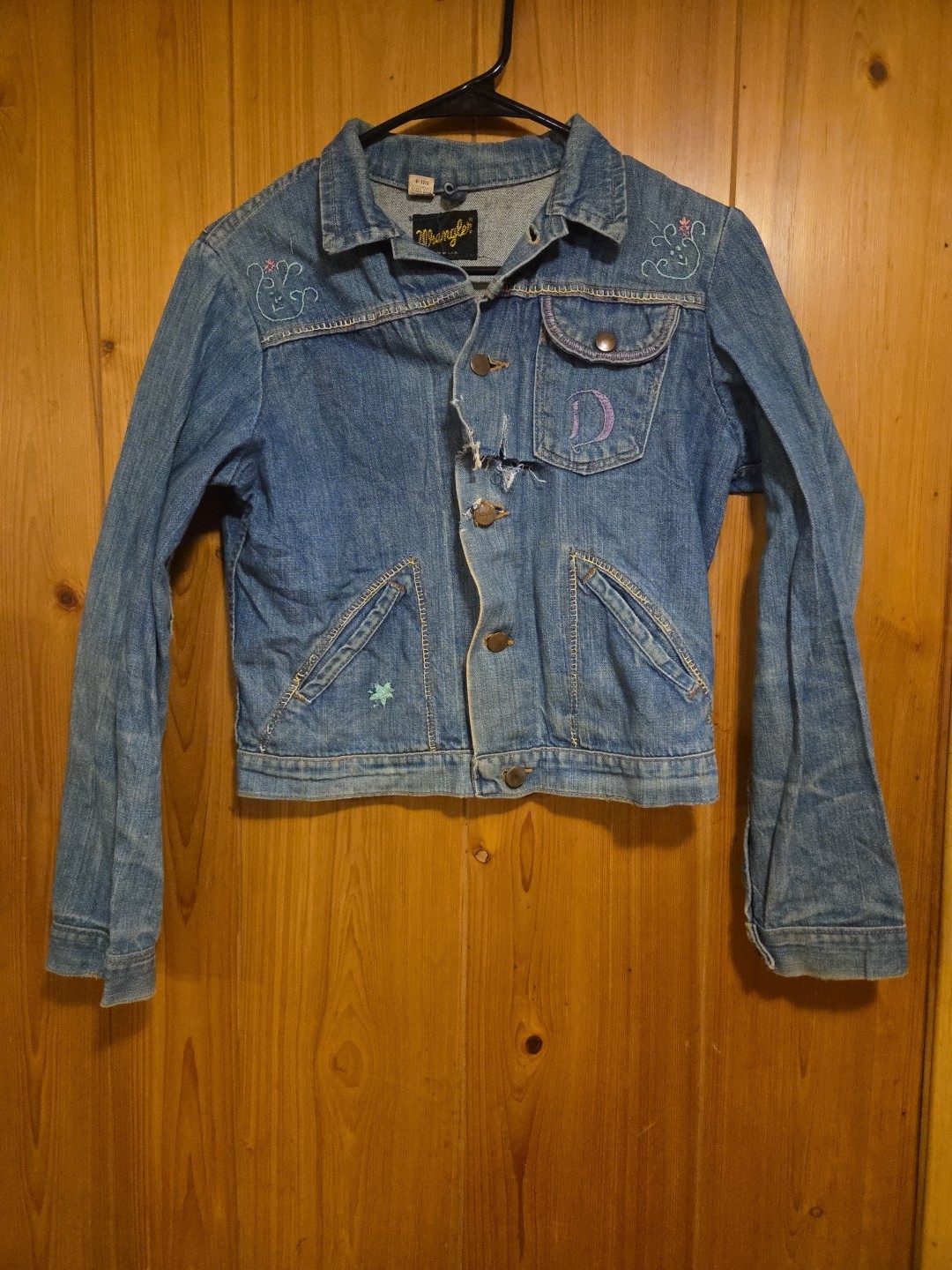 Vintage OOAK RARE 70s 80s Wrangler Sz 16 Denim Jacket Embroidered „dyker” 17×19