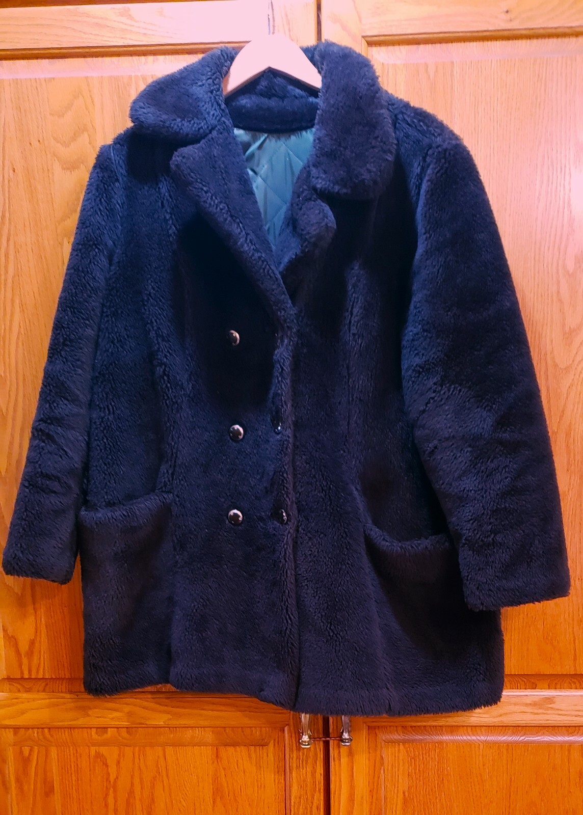 Vintage Herman Kay Women’s Size M Brown Double Breasted Faux Fur Pea Coat